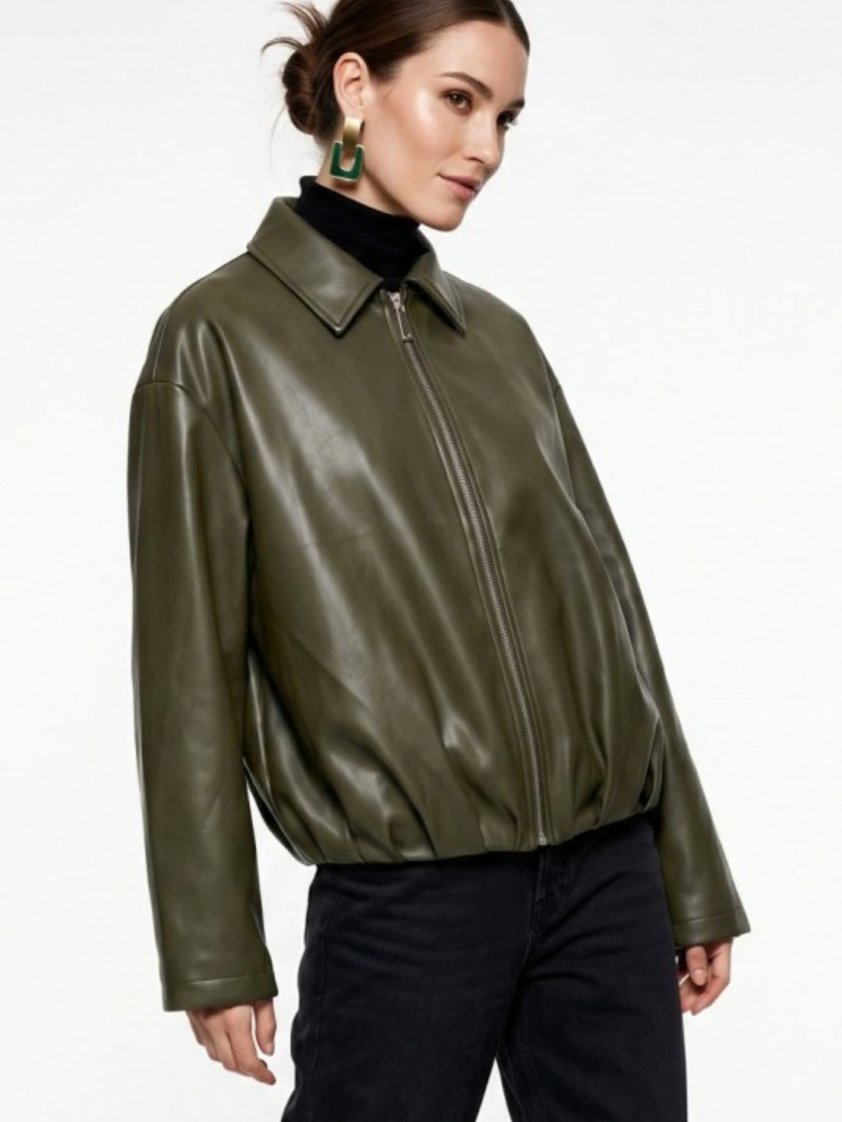 Faux Leather Bomber Jacket