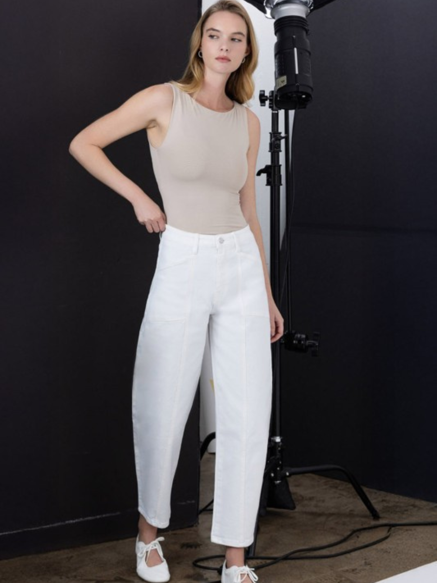 White Barrel Leg Denim - Mimi & Rae