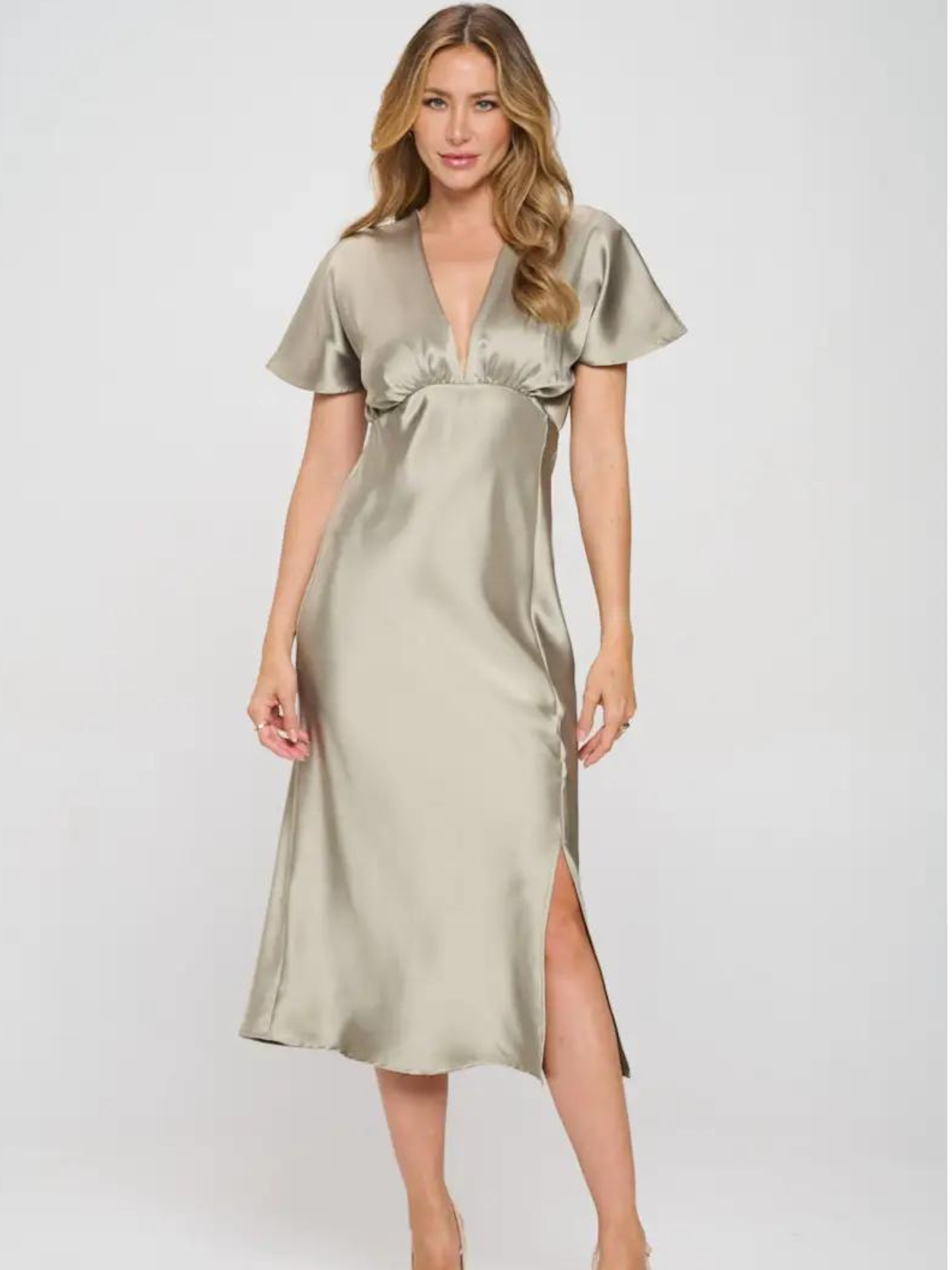 Satin V Neck Dress - Mimi & Rae