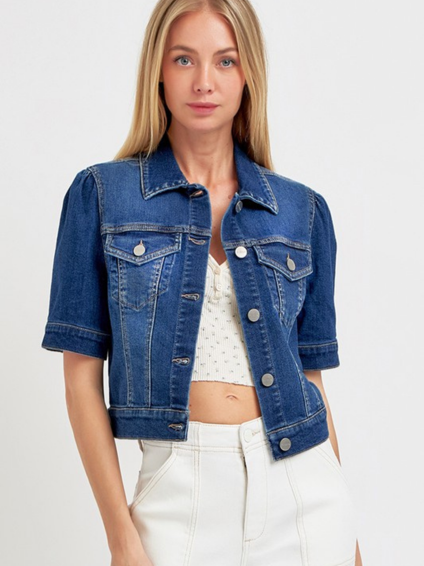 Mimi & Rae puff sleeve cropped jacket with fitted silhouette and stylish design, perfect for trendy casual wear.