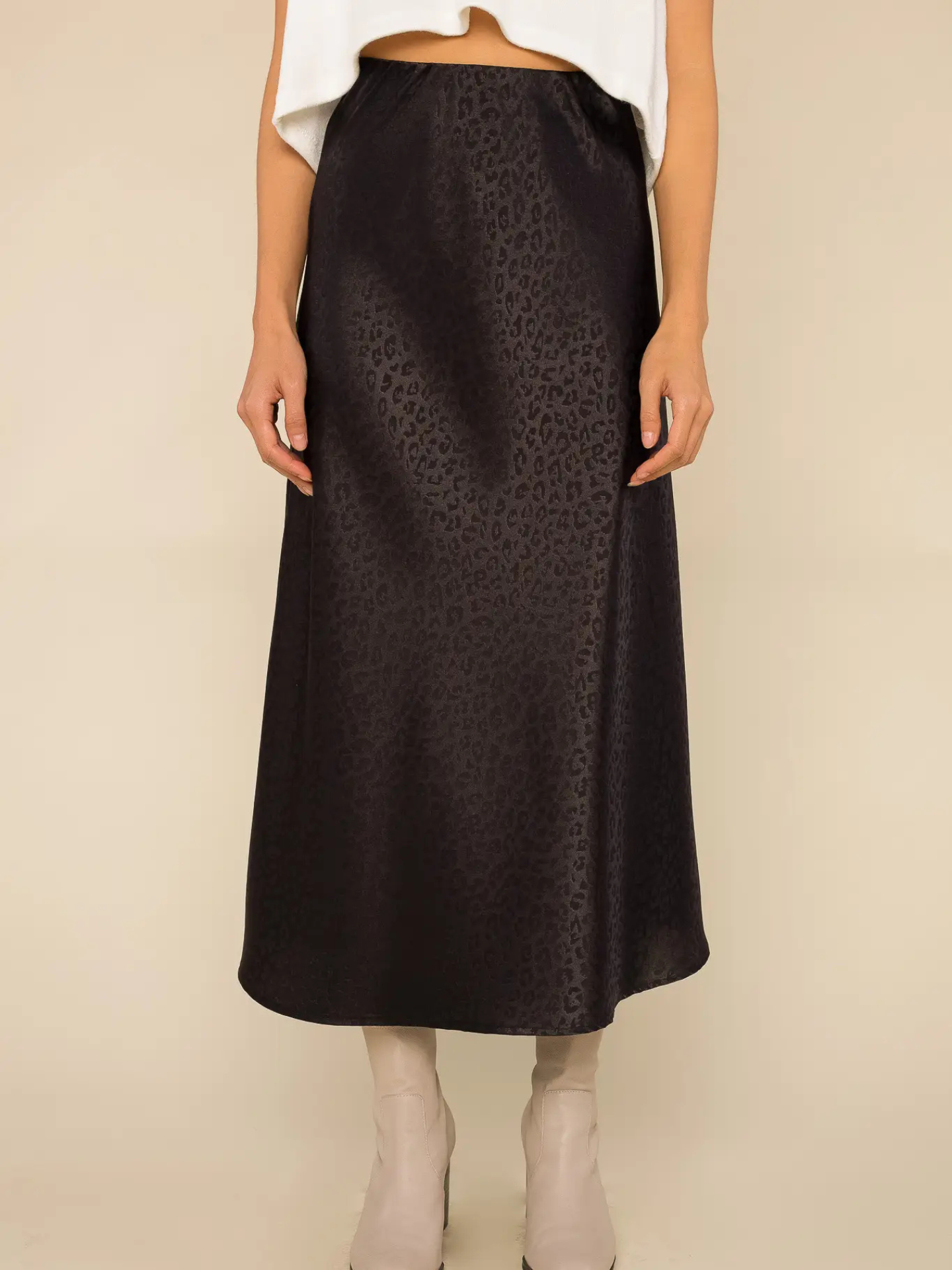Black Leopard Midi Skirt