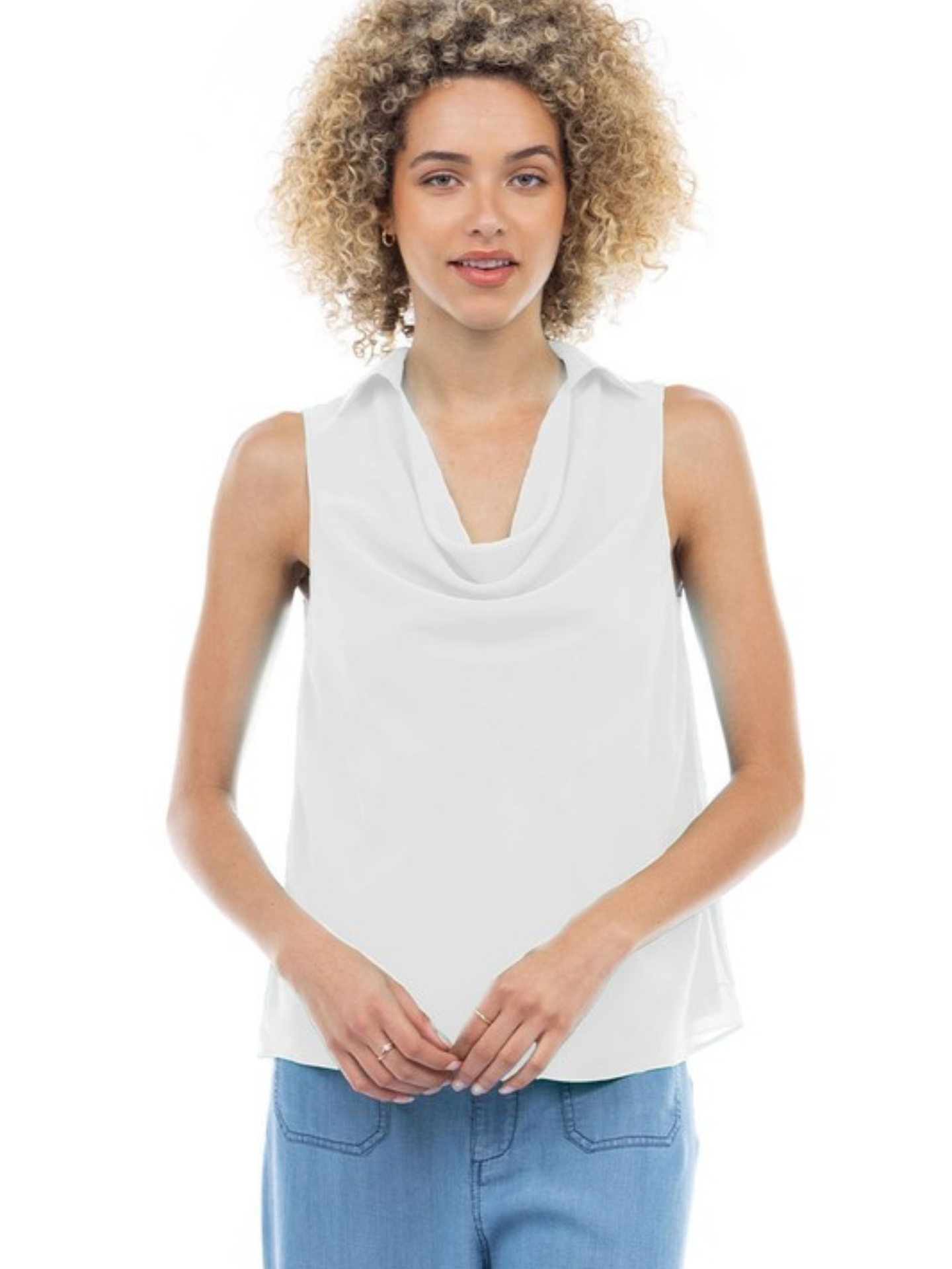 Cowl Neck Sleeveless Collared Blouse