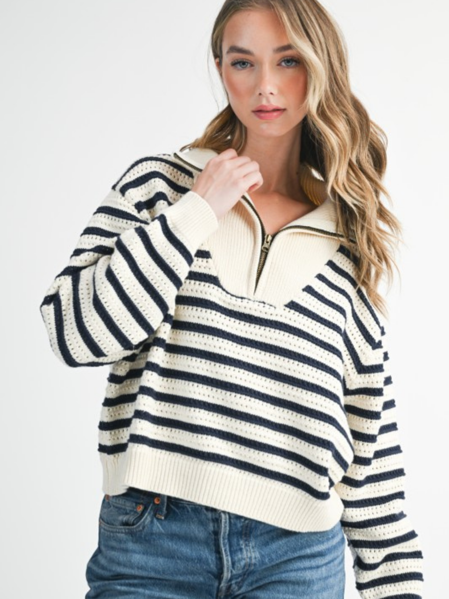 Pointelle Striped Pullover