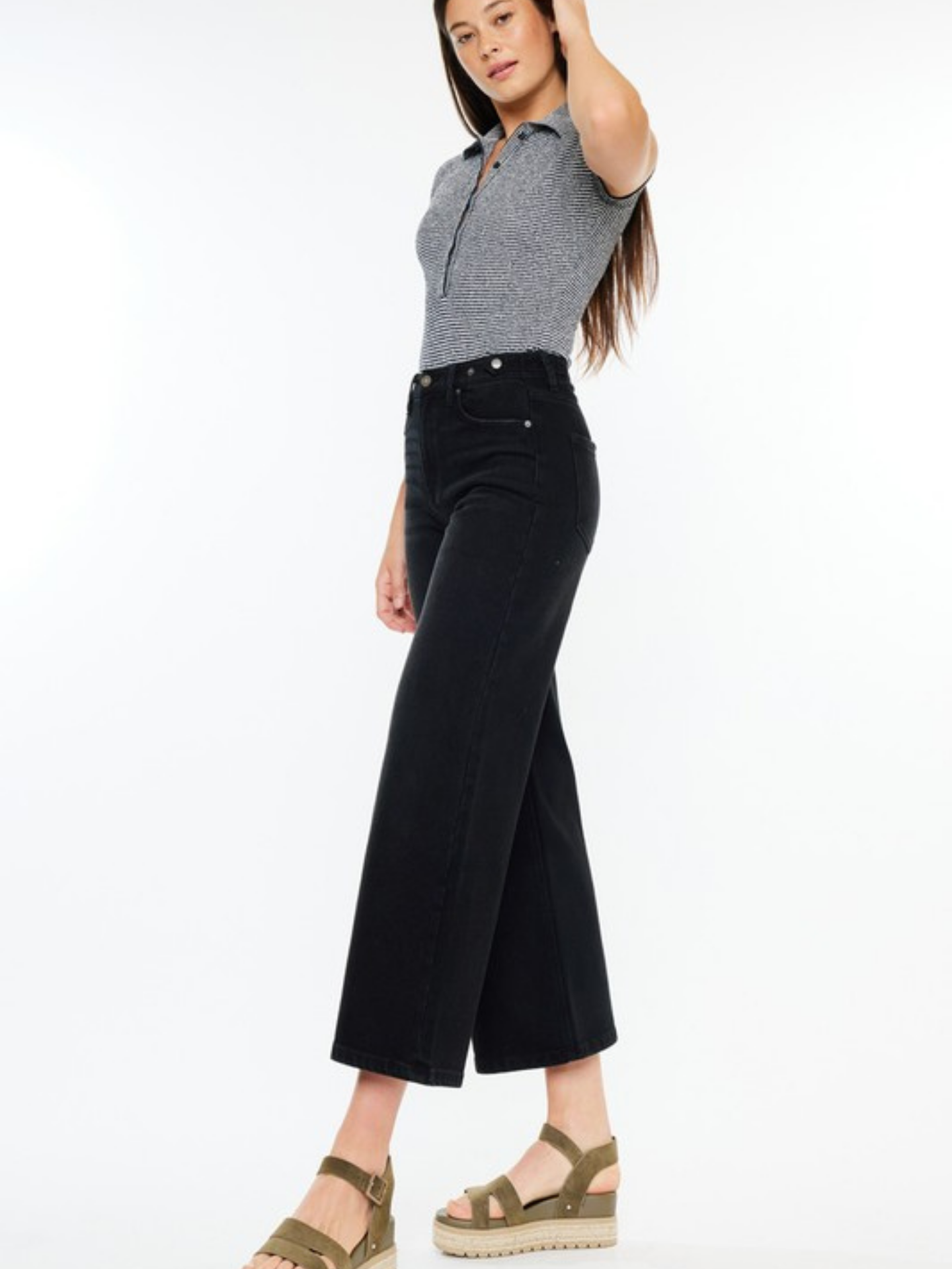 Black Wide Cropped Denim - Mimi & Rae