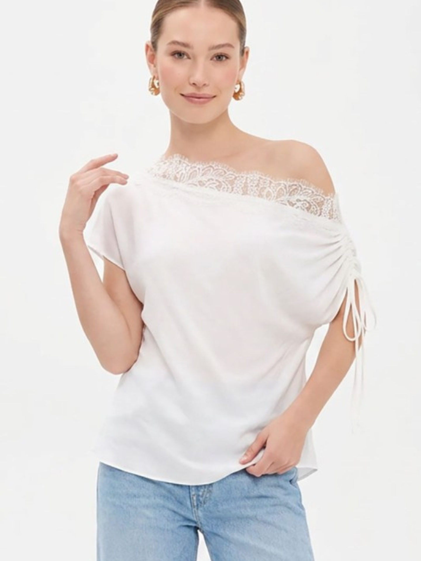 Amy Draped Lace One Shoulder Blouse