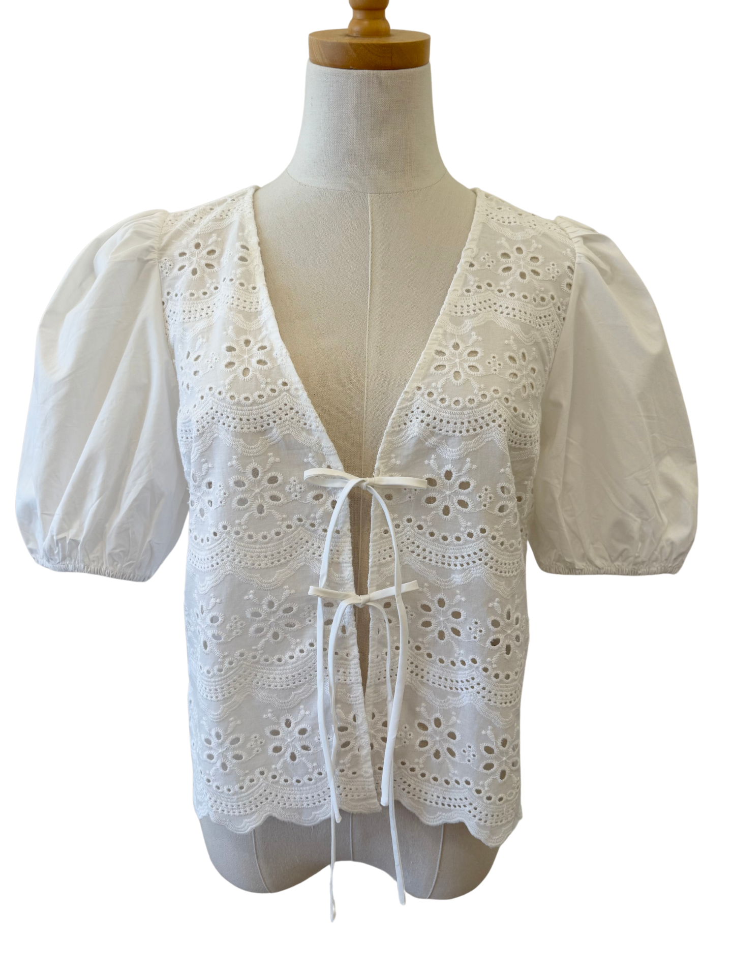 Eyelet Puff Sleeve Tie Top - Mimi & Rae