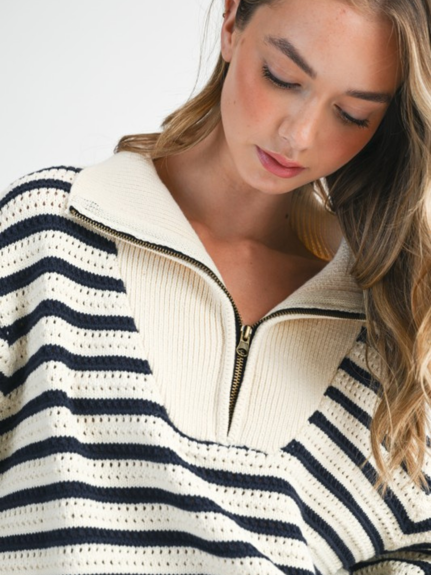 Pointelle Striped Pullover