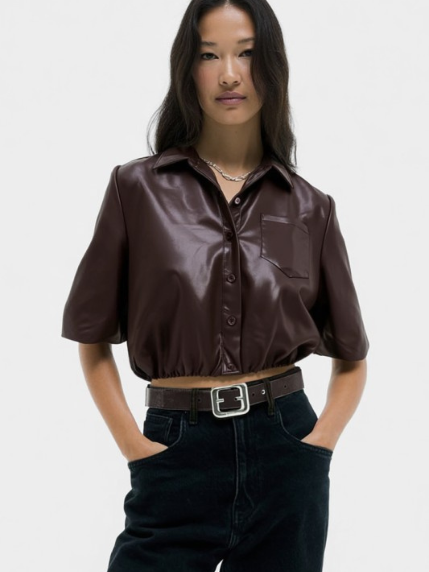 Faux Leather Bubble Top