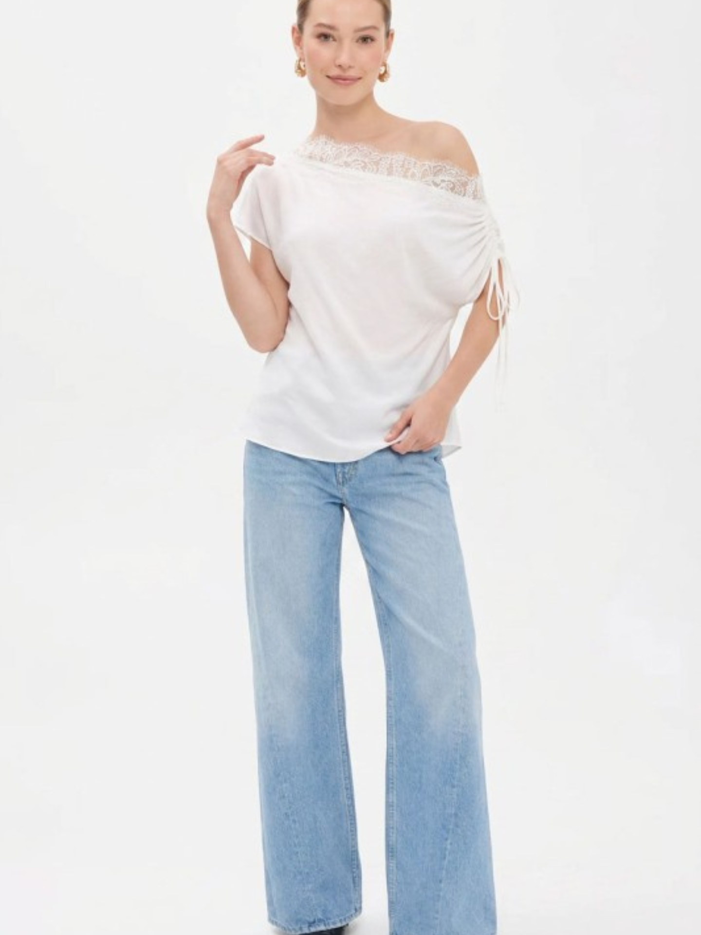 Amy Draped Lace One Shoulder Blouse
