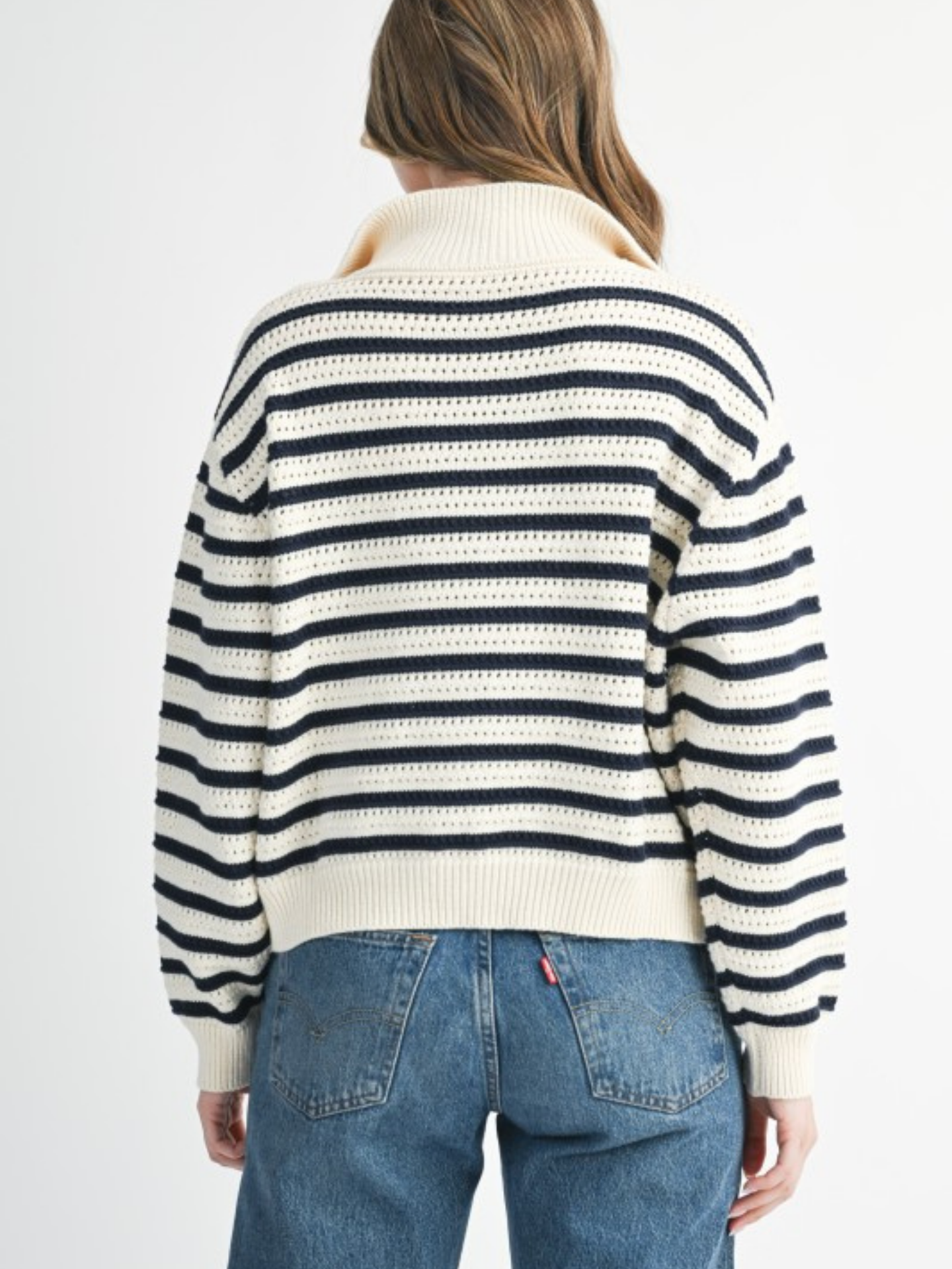 Pointelle Striped Pullover