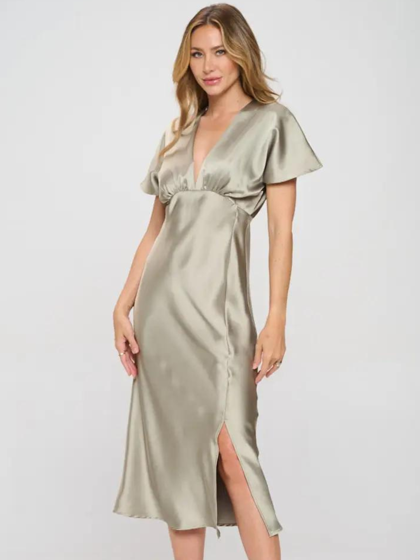 Satin V Neck Dress - Mimi & Rae