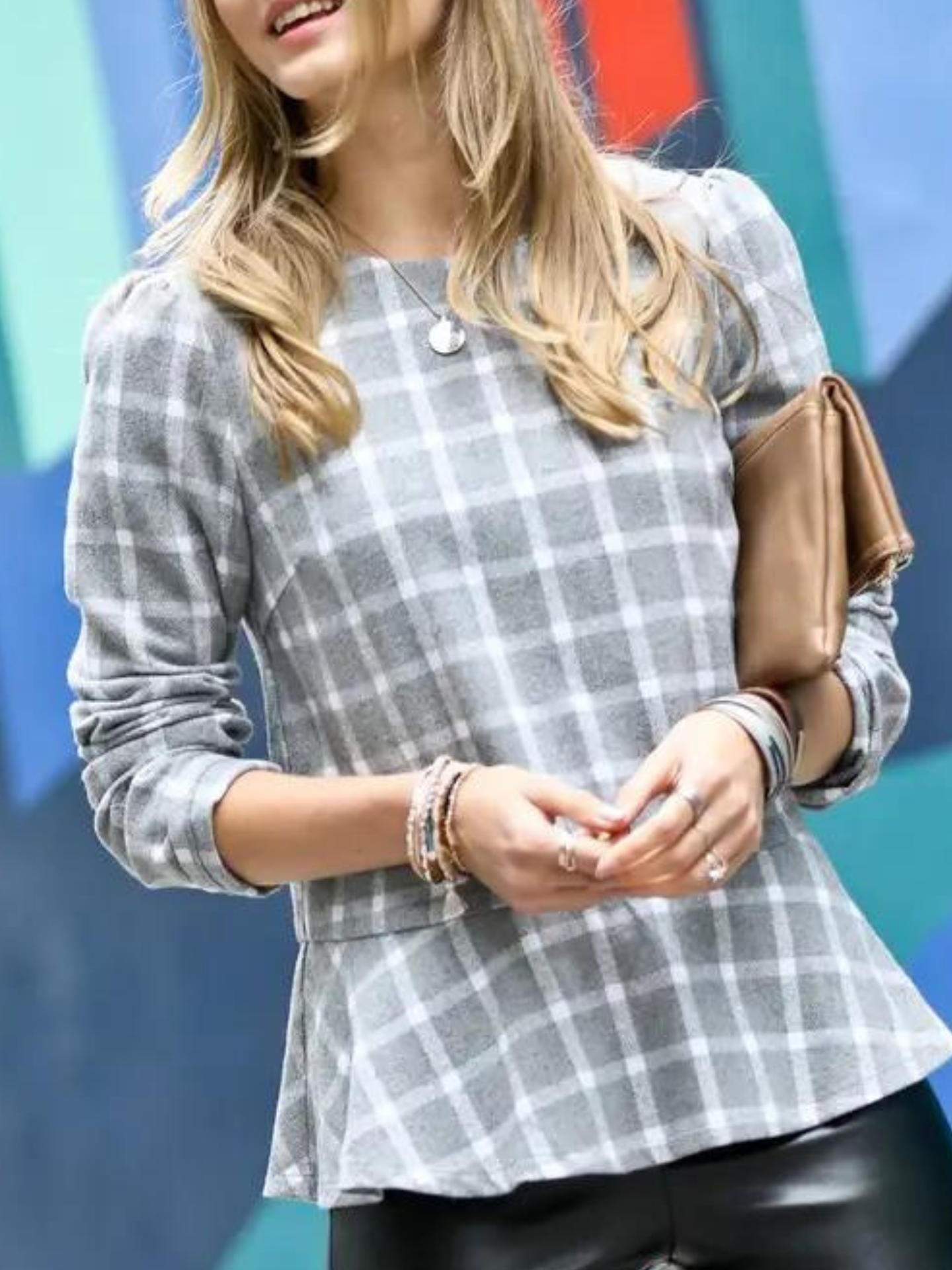 Plaid Peplum Blouse