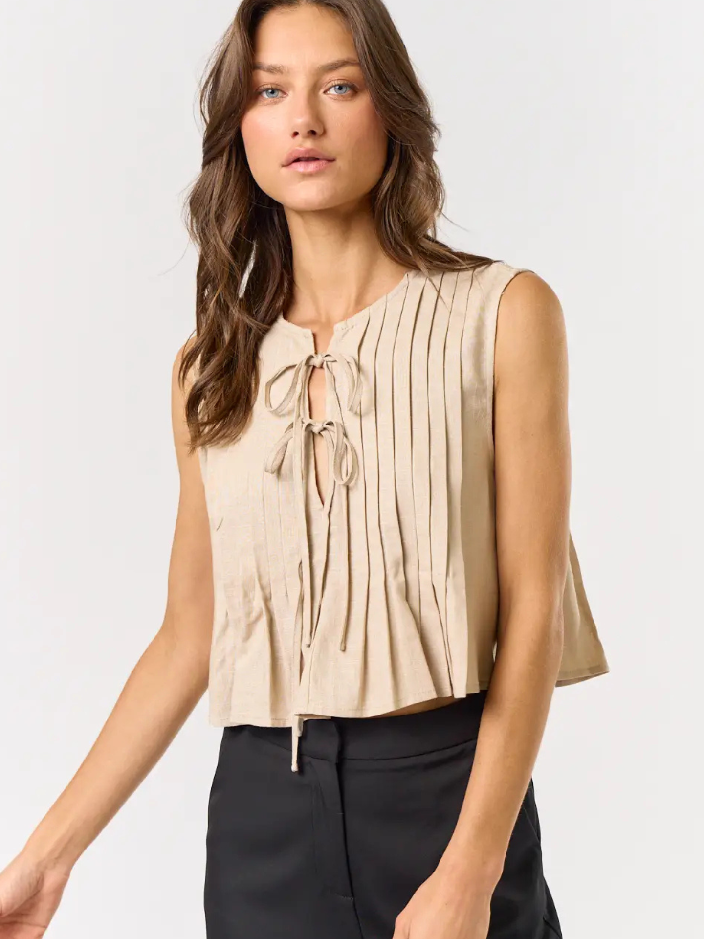 Linen Pleated Top