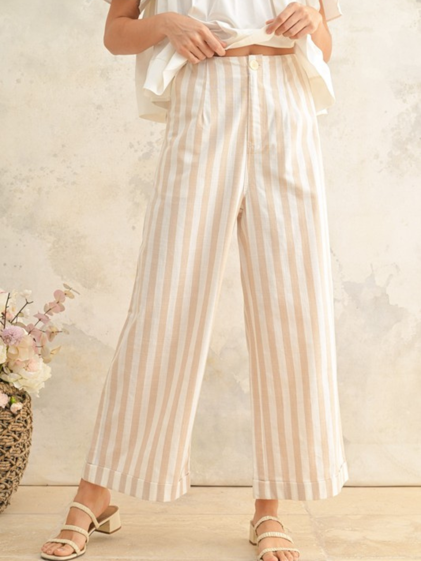 Linen Stripe Trousers Size Large - Mimi & Rae