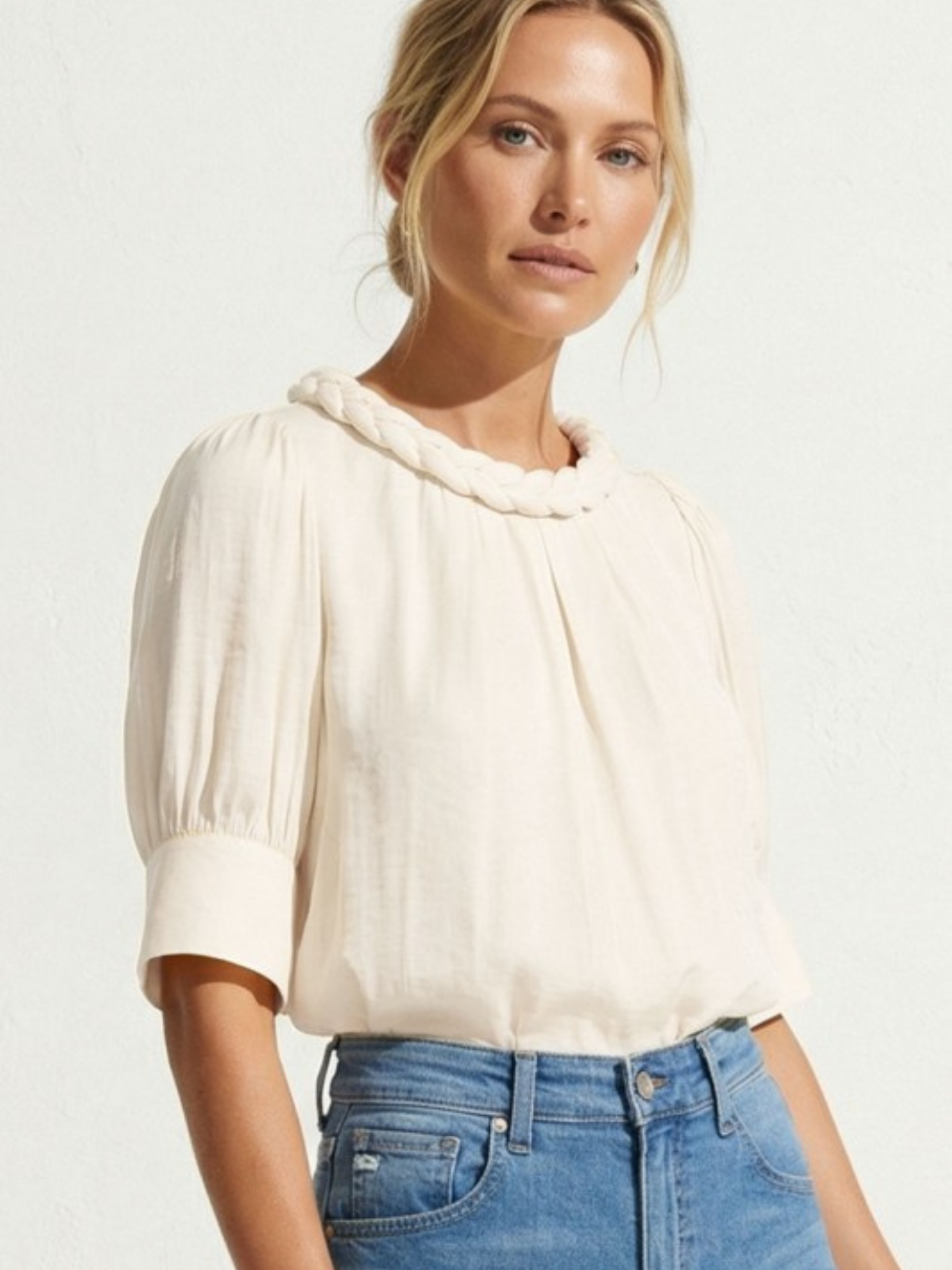 Braided Half Sleeve Blouse - Mimi & Rae