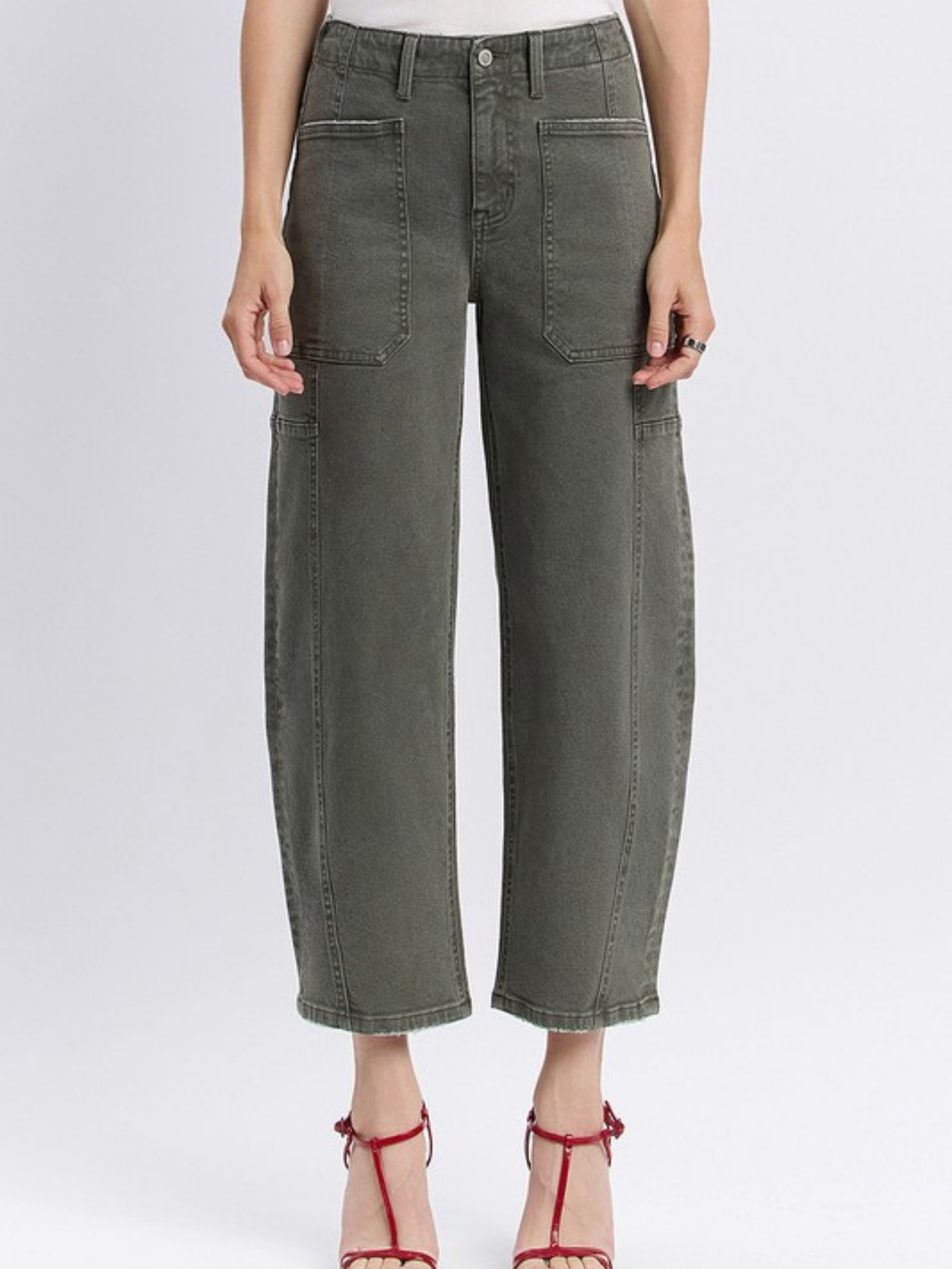 Green Barrel Leg Denim - Mimi & Rae