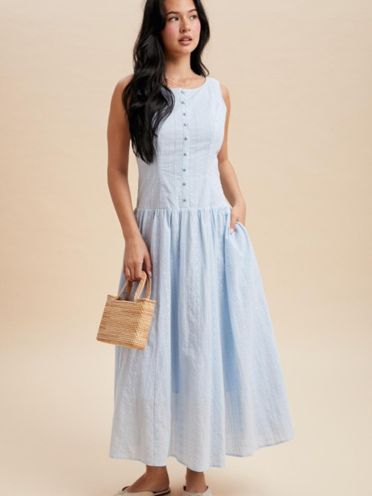 Blue Eyelet Drop Waist Maxi Dress - Mimi & Rae