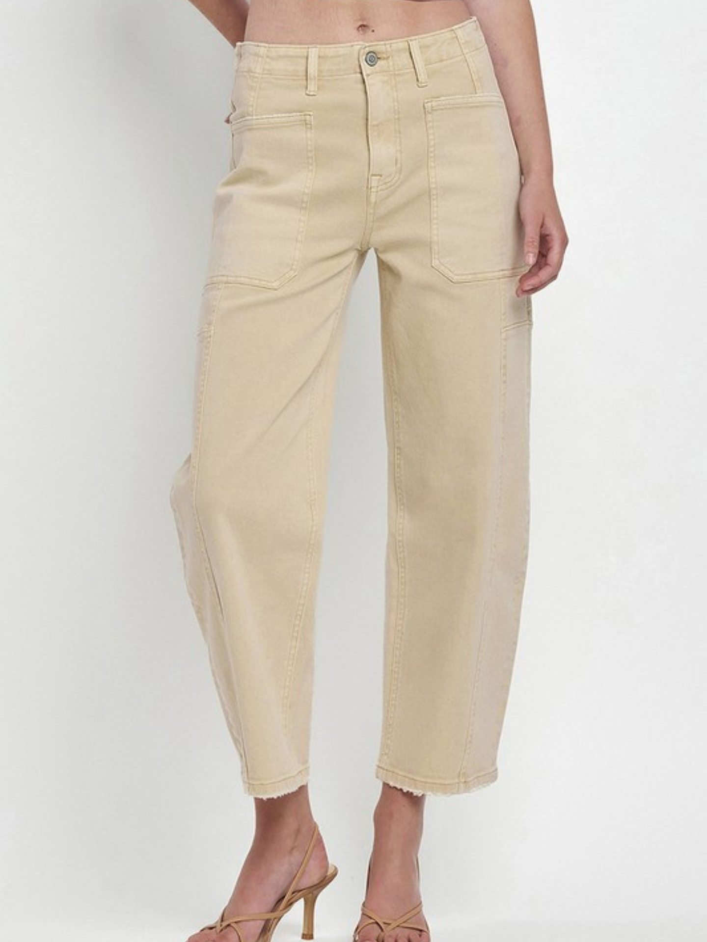 Beige Barrel Leg Denim - Mimi & Rae