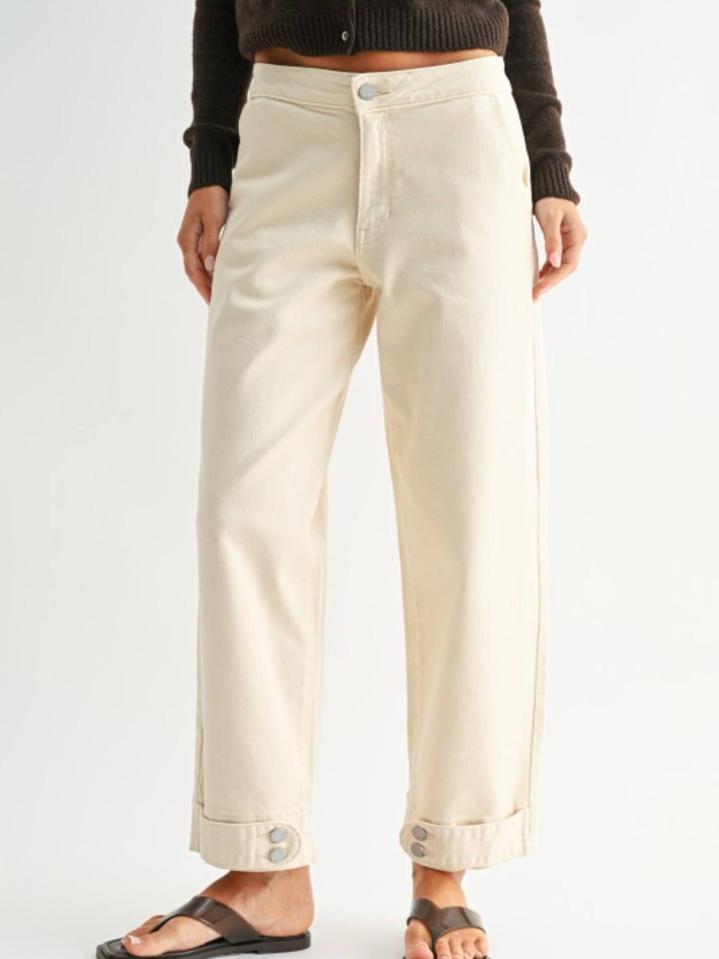 Mia Button Hem Cream Barrel Denim