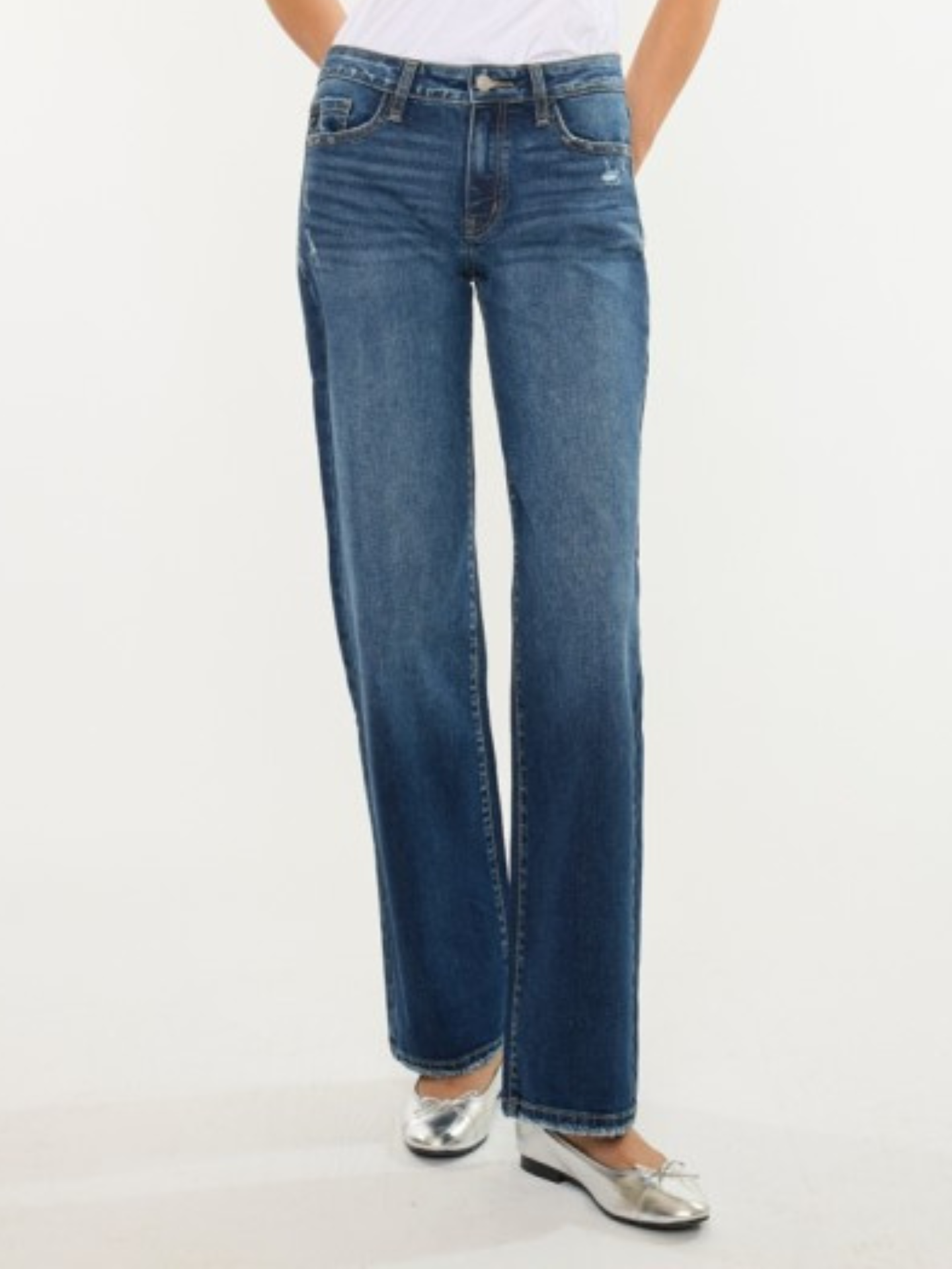 Dark Mid Rise Wide Leg Denim - Mimi & Rae