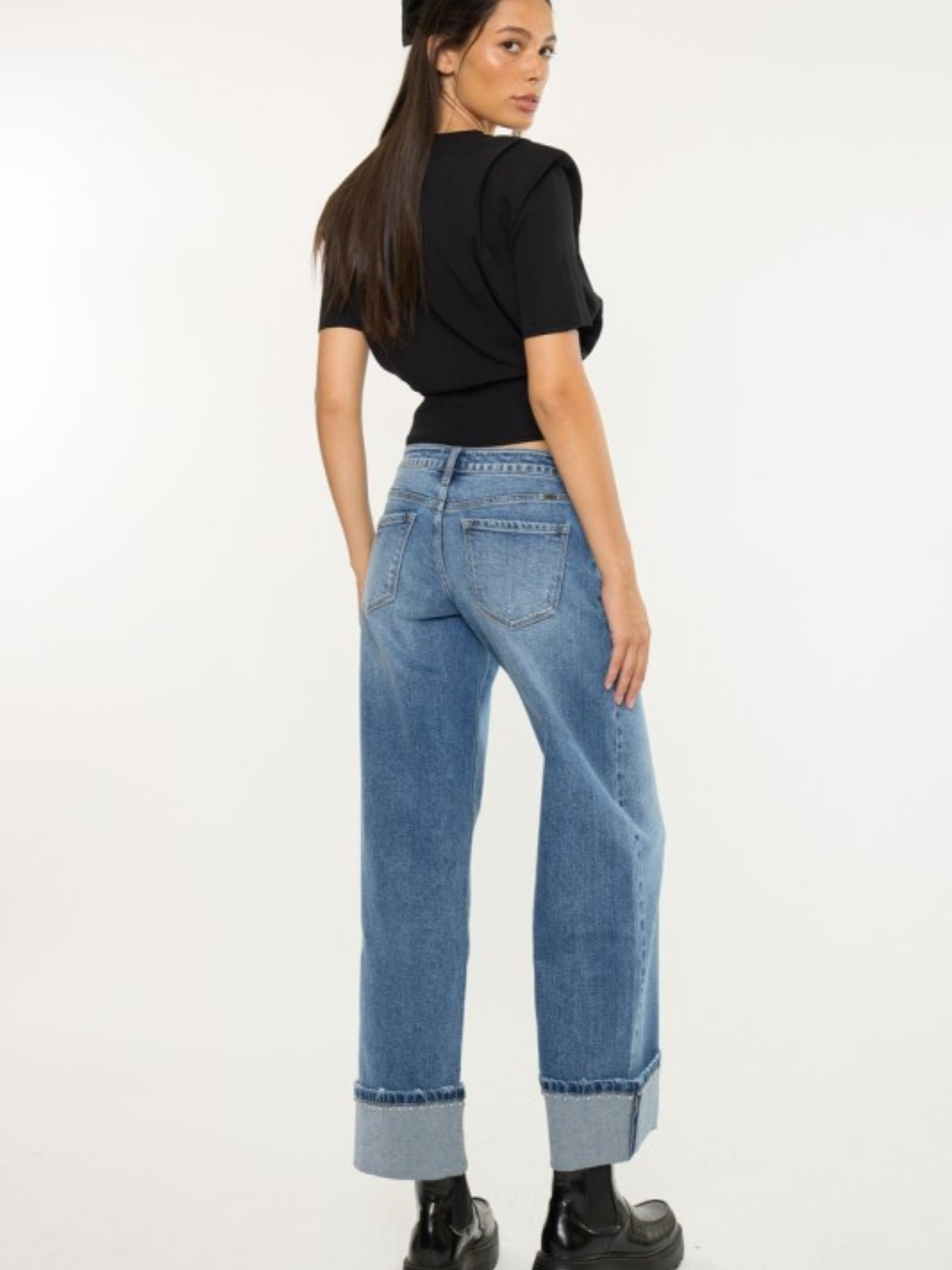 Mid Rise Studded Wide Denim - Mimi & Rae