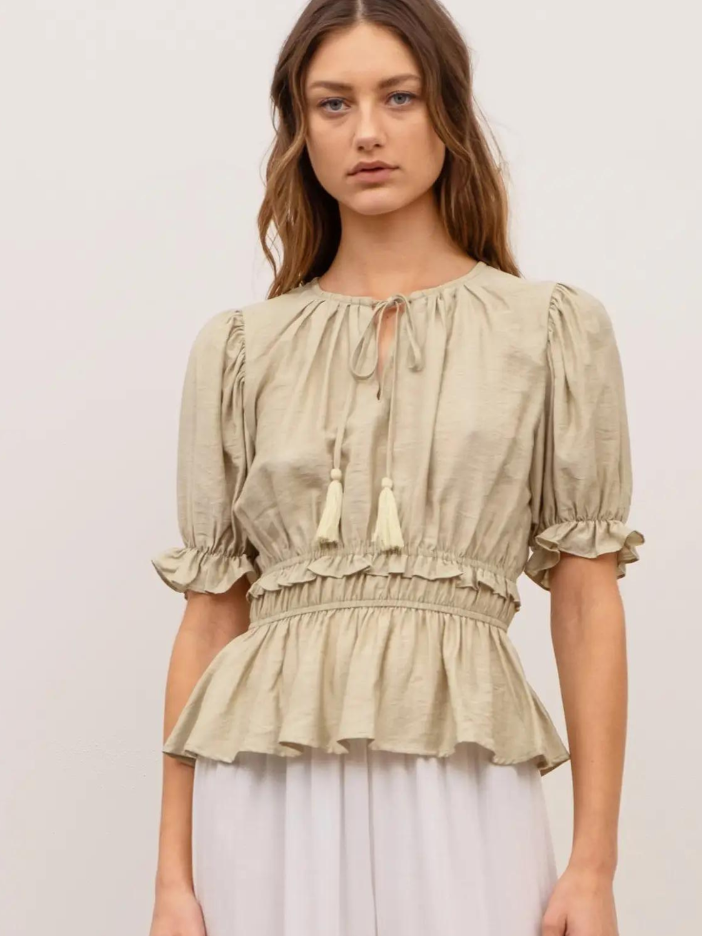 Tassle Tie Ruffle Top