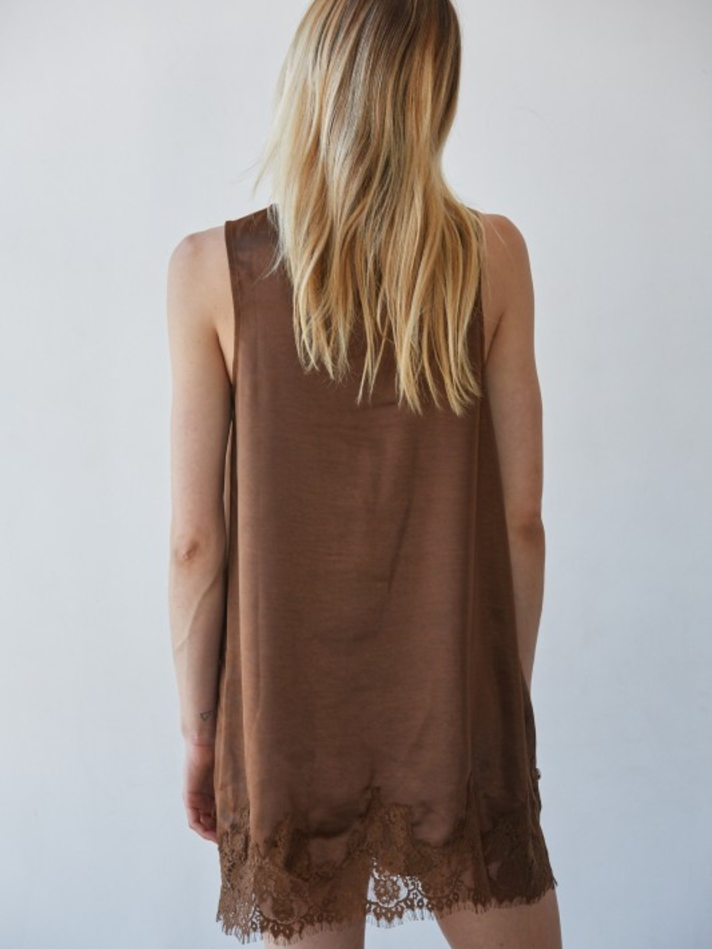 Brown Satin Lace Slip Dress