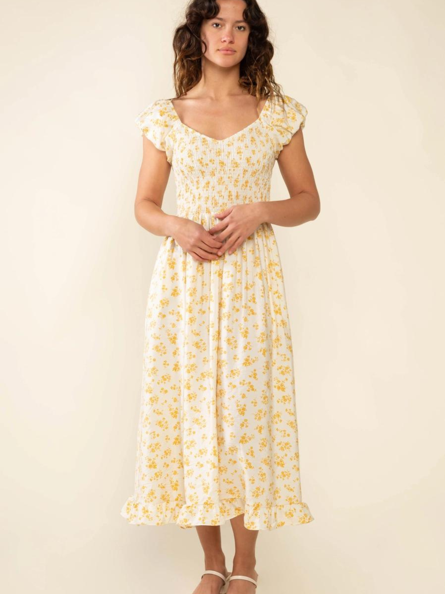 Floral Smocked Midi Dress - Mimi & Rae