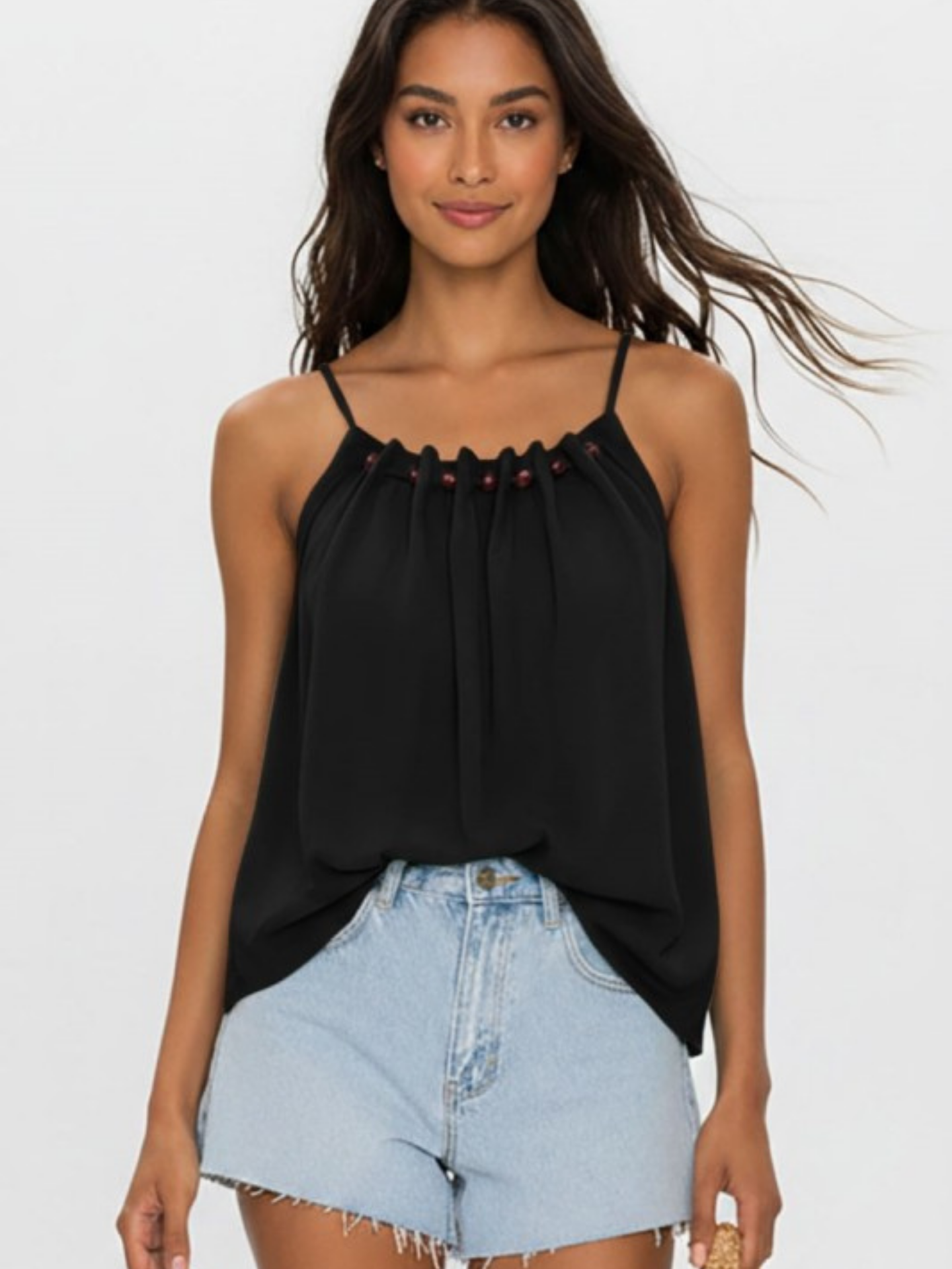 Gathered Beaded Summer Tank - Mimi & Rae