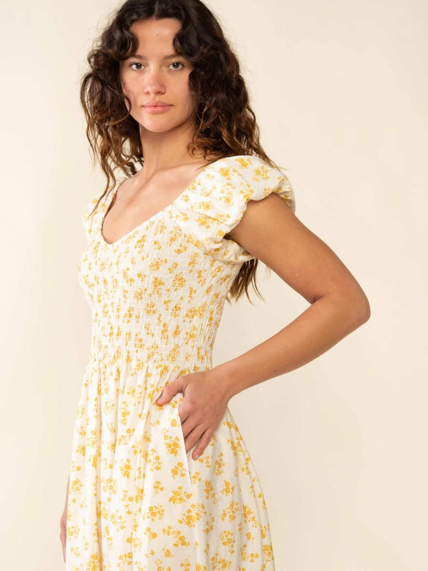 Floral Smocked Midi Dress - Mimi & Rae