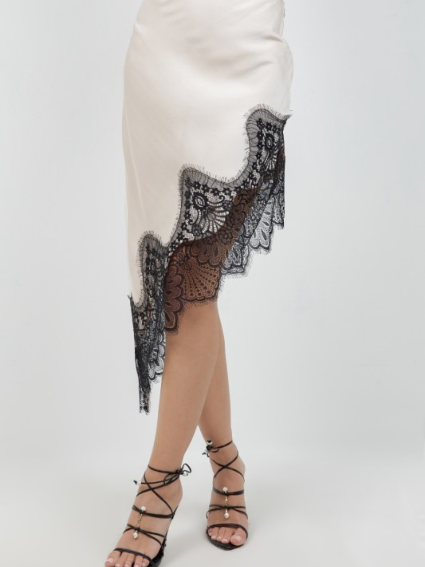 Marguerite Asymmetrical Satin Lace Skirt
