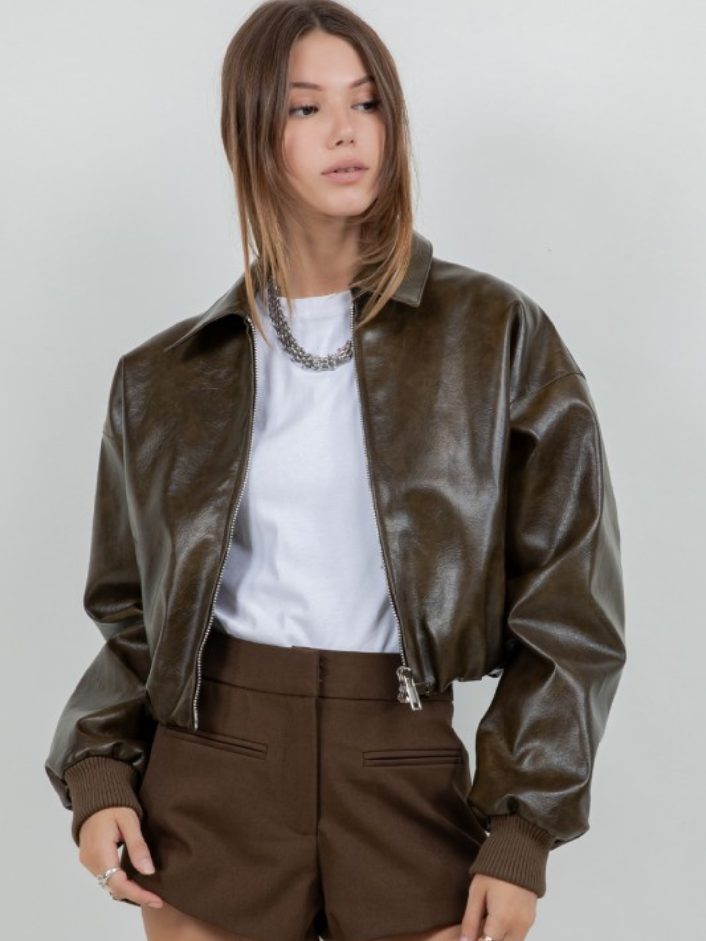 Faux Leather Bomber Jacket - Mimi & Rae