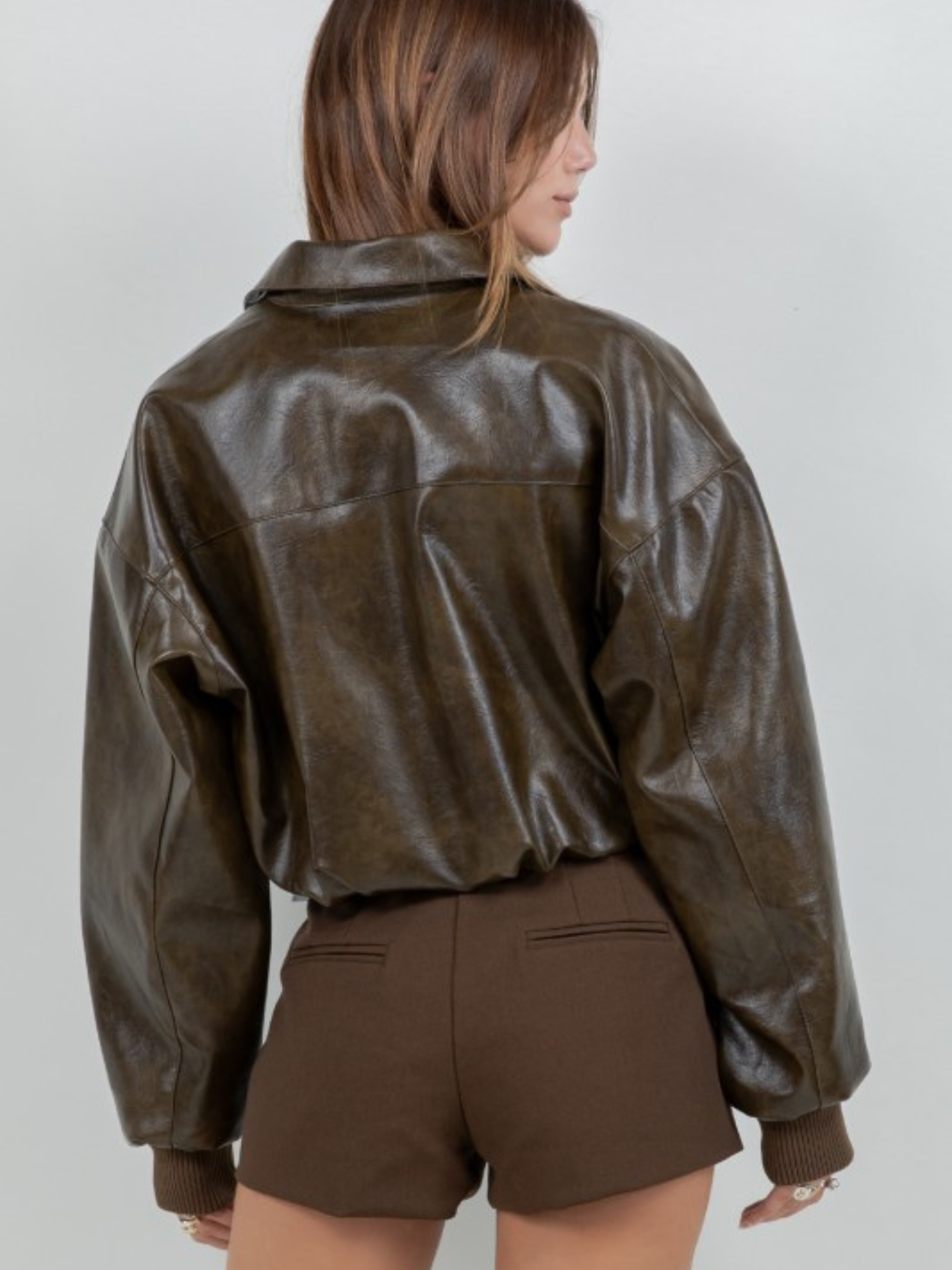 Faux Leather Bomber Jacket - Mimi & Rae