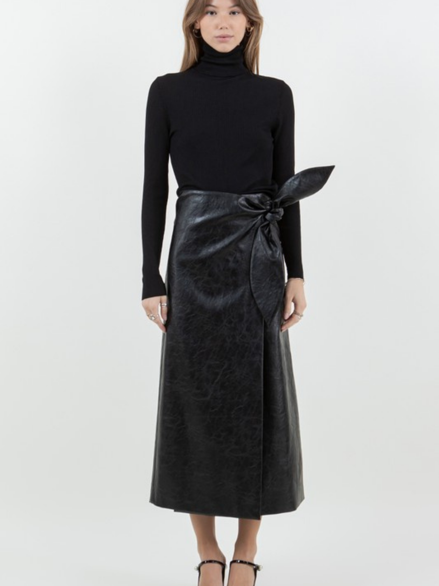 Faux Leather Wrap Skirt