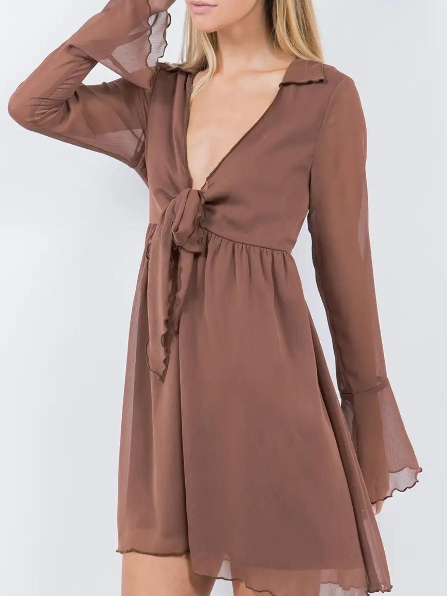 Chiffon Front Tie Mini Dress