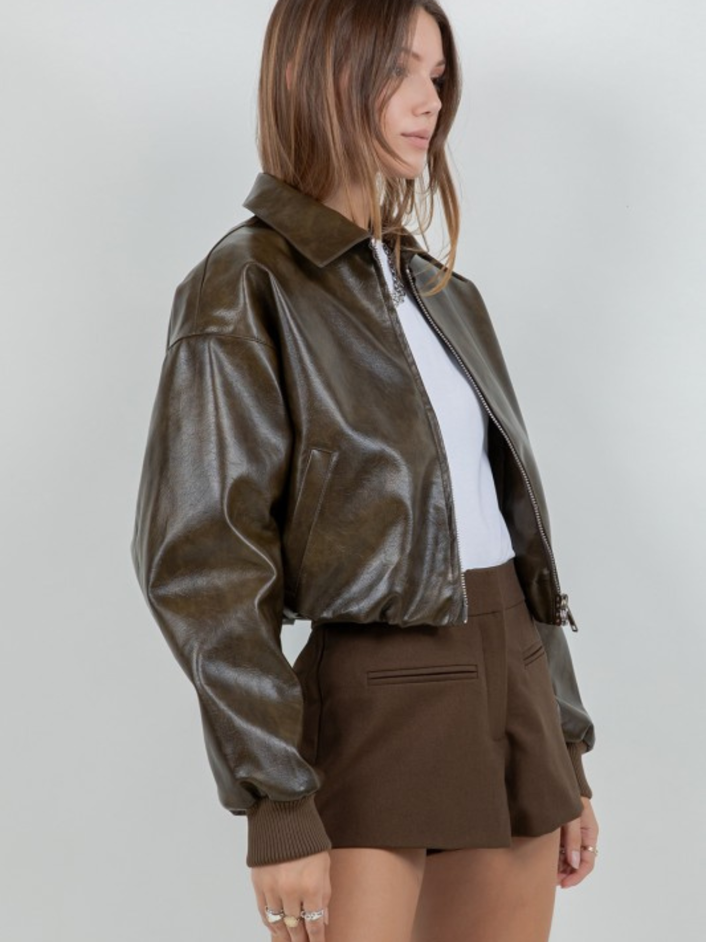 Faux Leather Bomber Jacket - Mimi & Rae