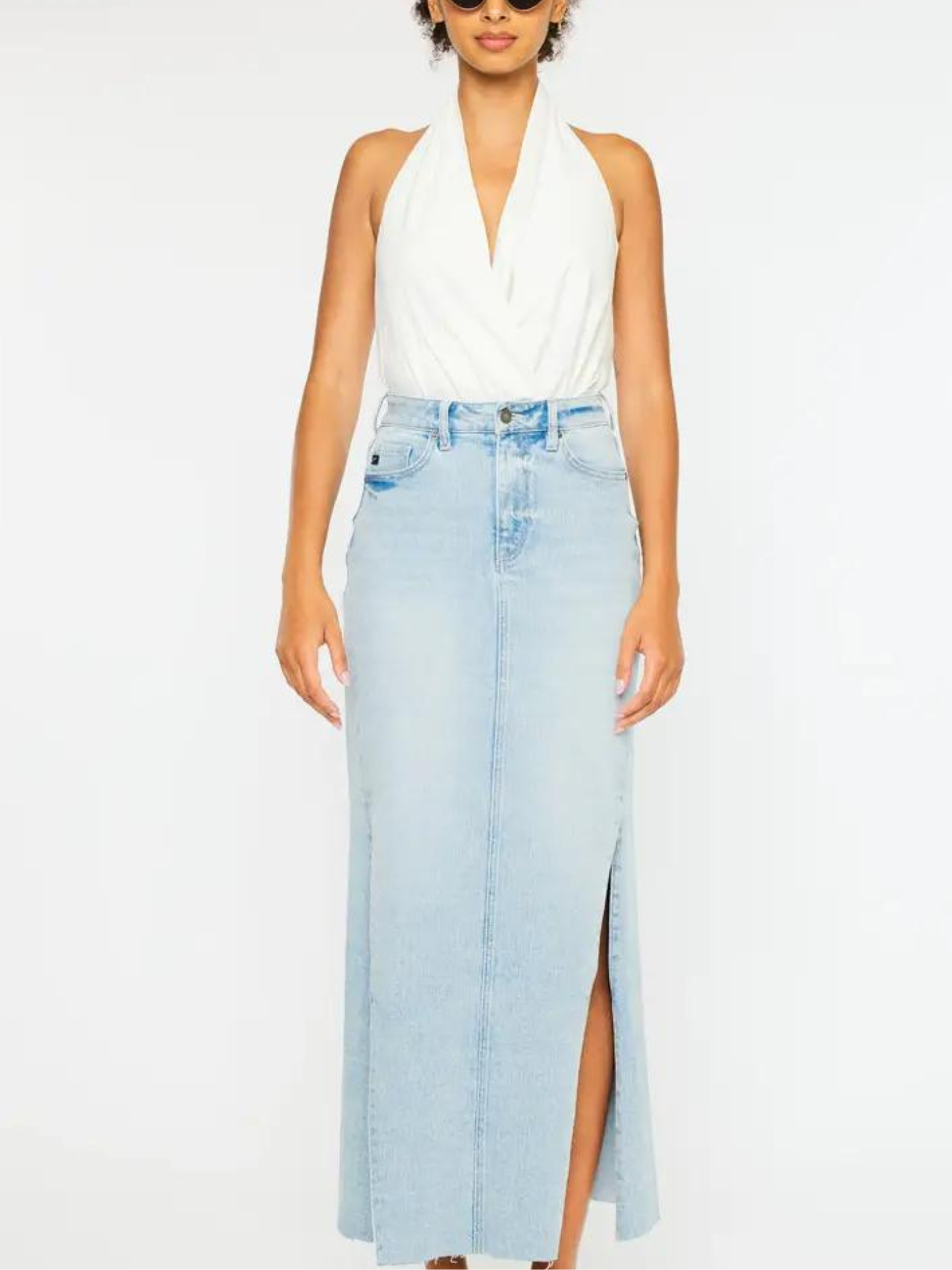 Side Panel Maxi Denim Skirt