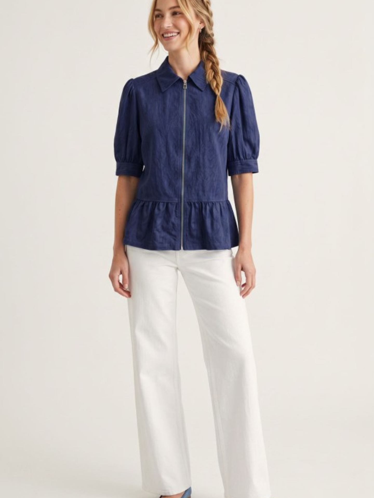 Zip Front Peplum Blouse