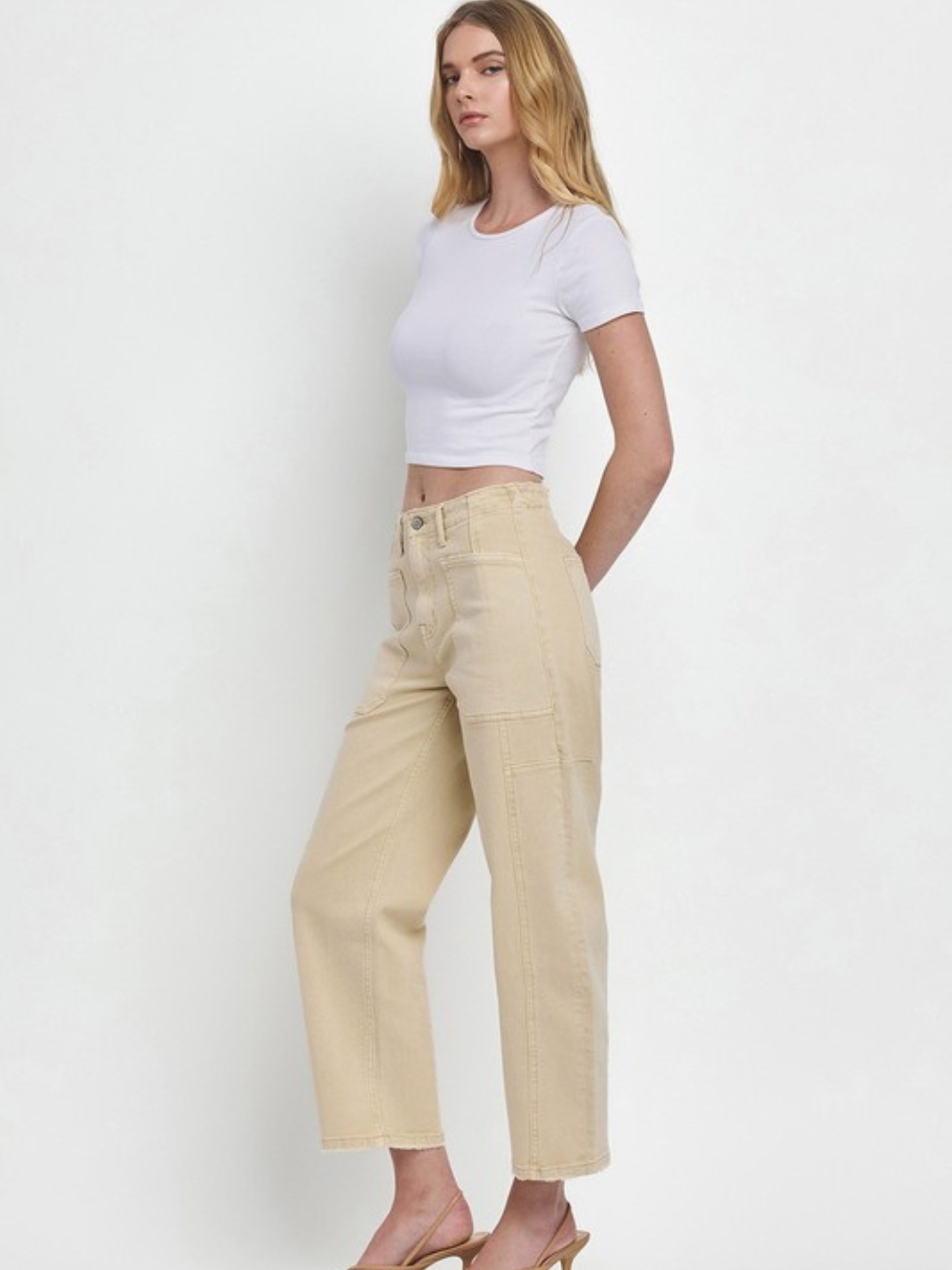 Beige Barrel Leg Denim - Mimi & Rae