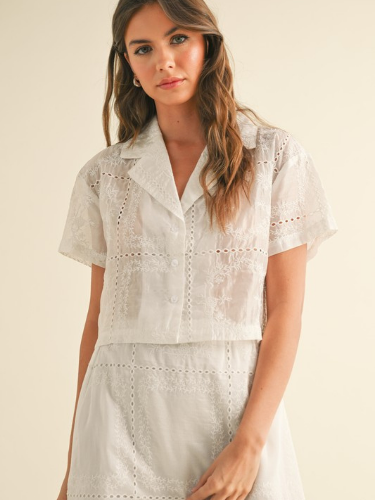 Eyelet Button Down Blouse - Mimi & Rae