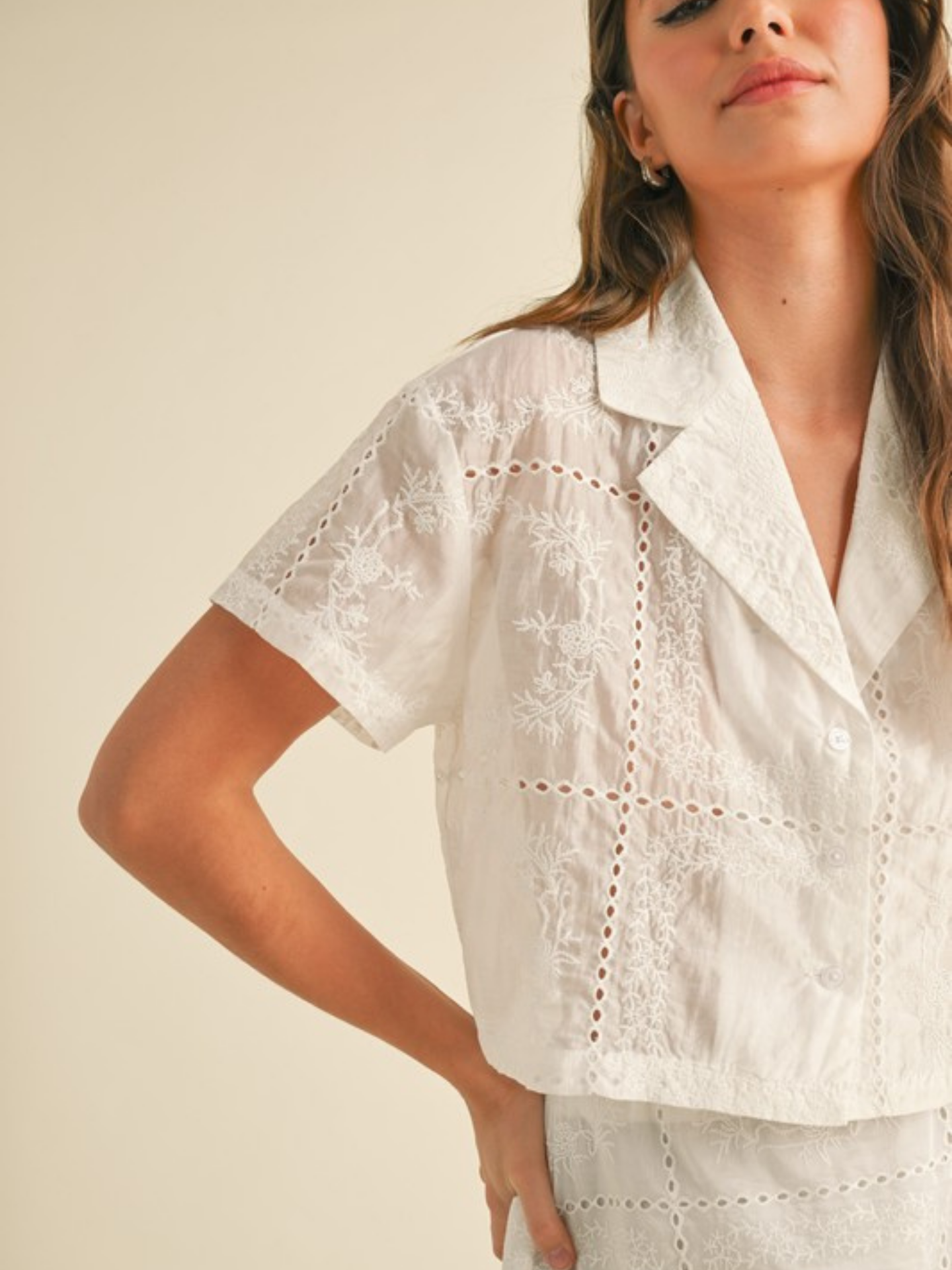 Eyelet Button Down Blouse - Mimi & Rae