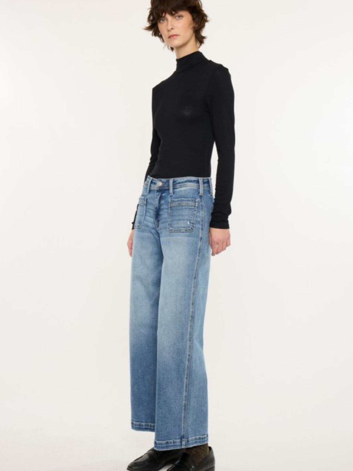 Mid Rise Front Pocket Wide Leg Denim - Mimi & Rae