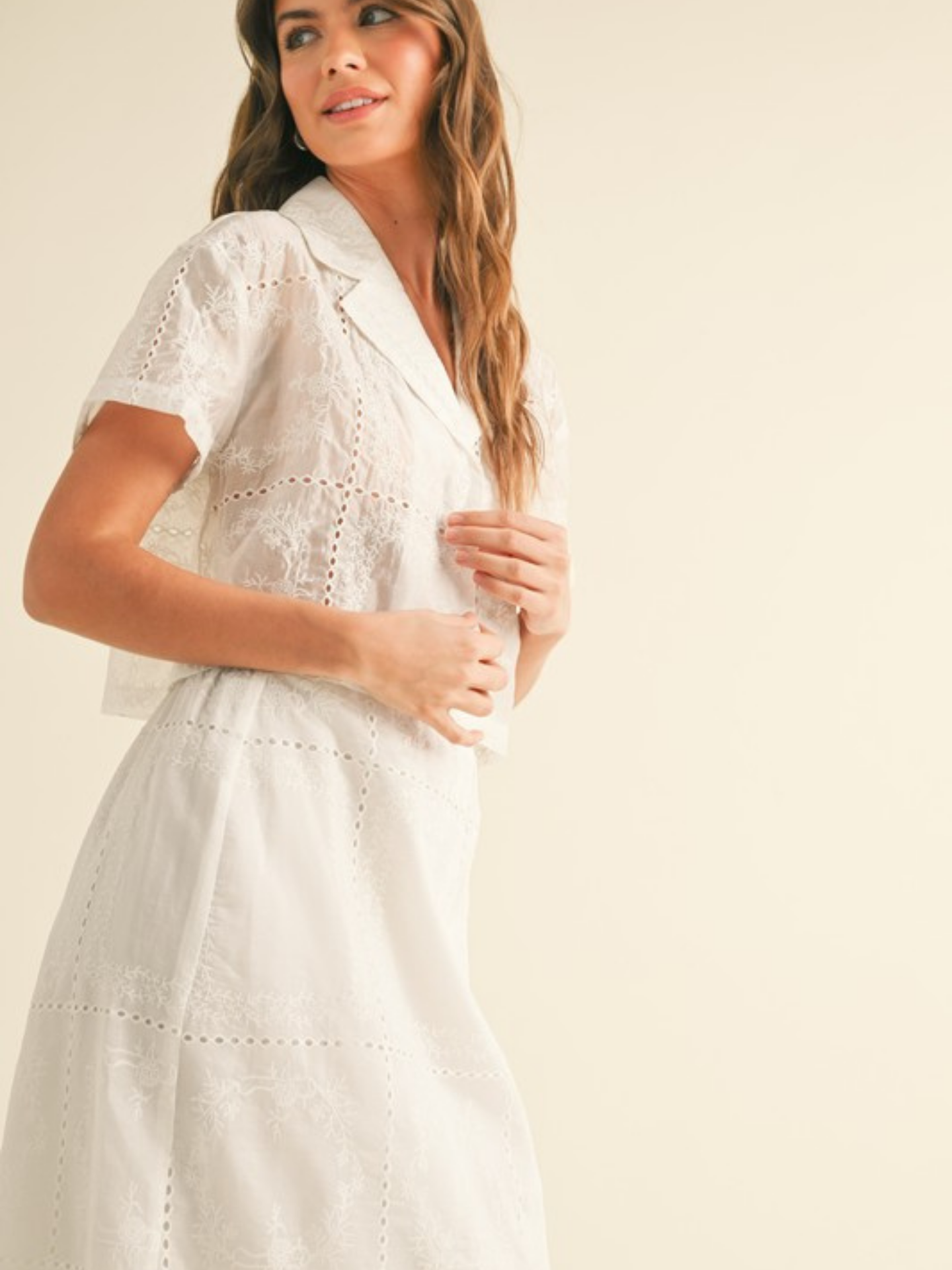 Eyelet Button Down Blouse - Mimi & Rae
