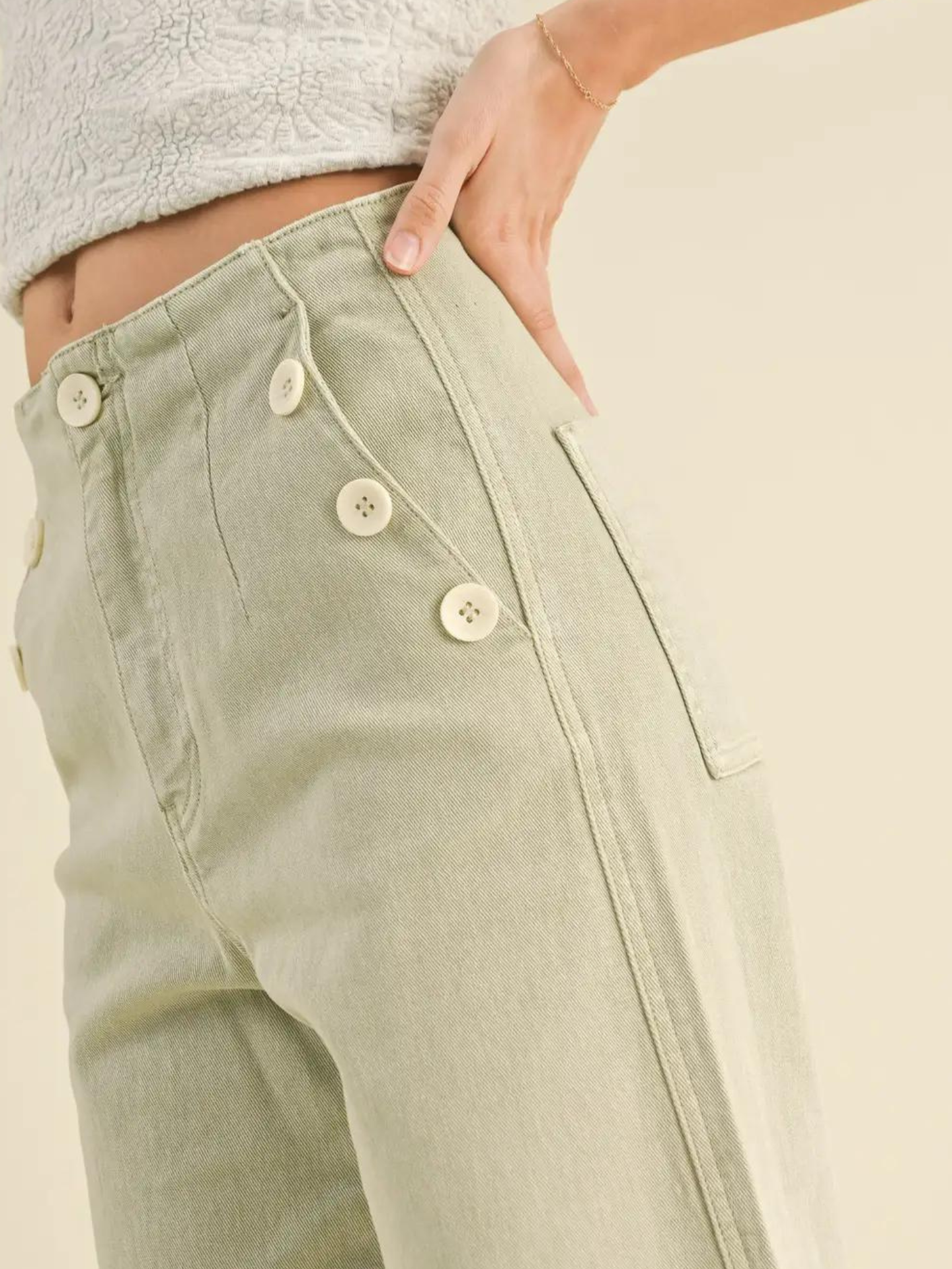 Sage Button Detail Jeans - Mimi & Rae