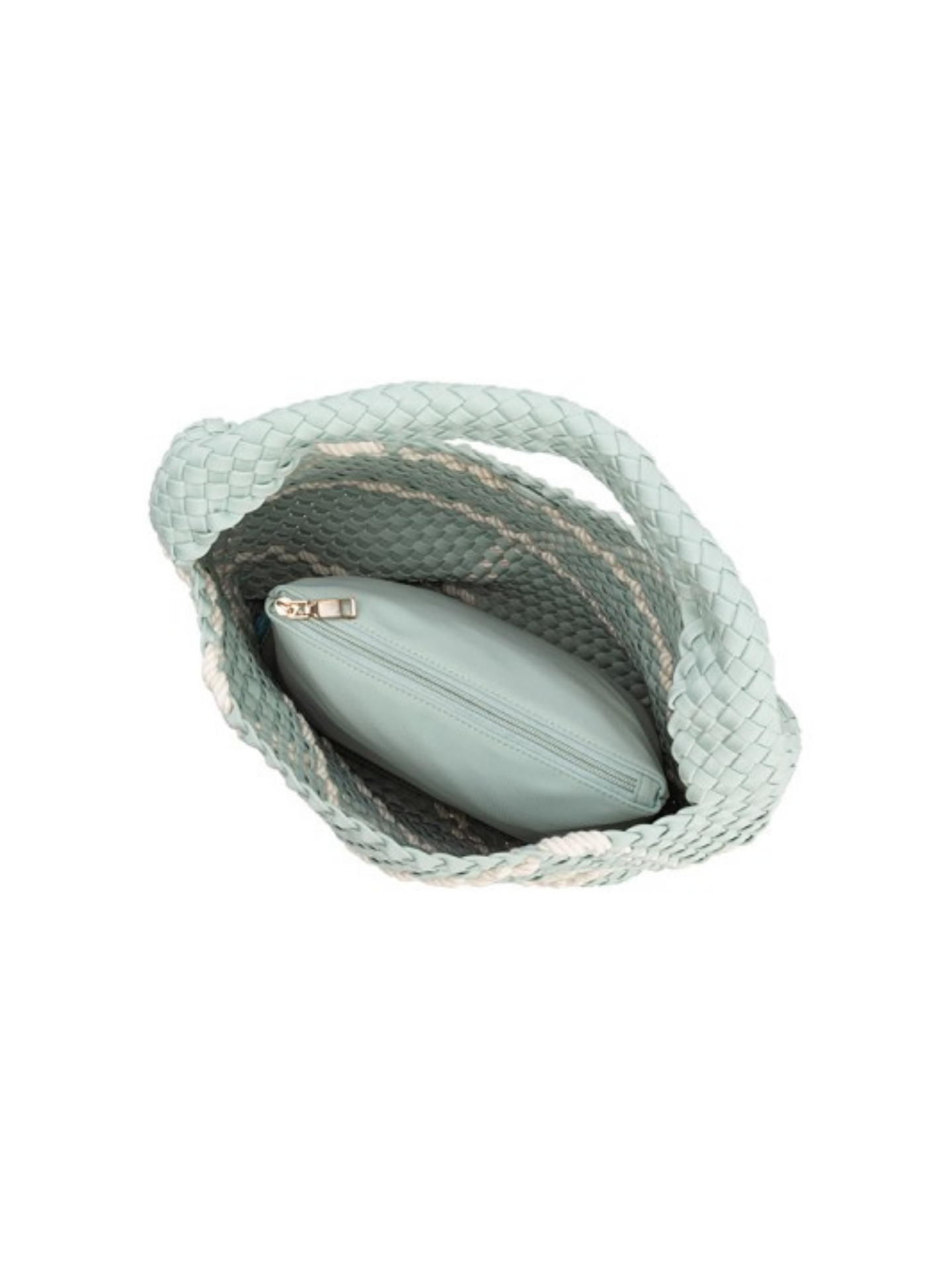 Nylon Johanna Bag in sea foam color by Mimi & Rae, featuring a stylish, lightweight tote with handles and spacious interior.