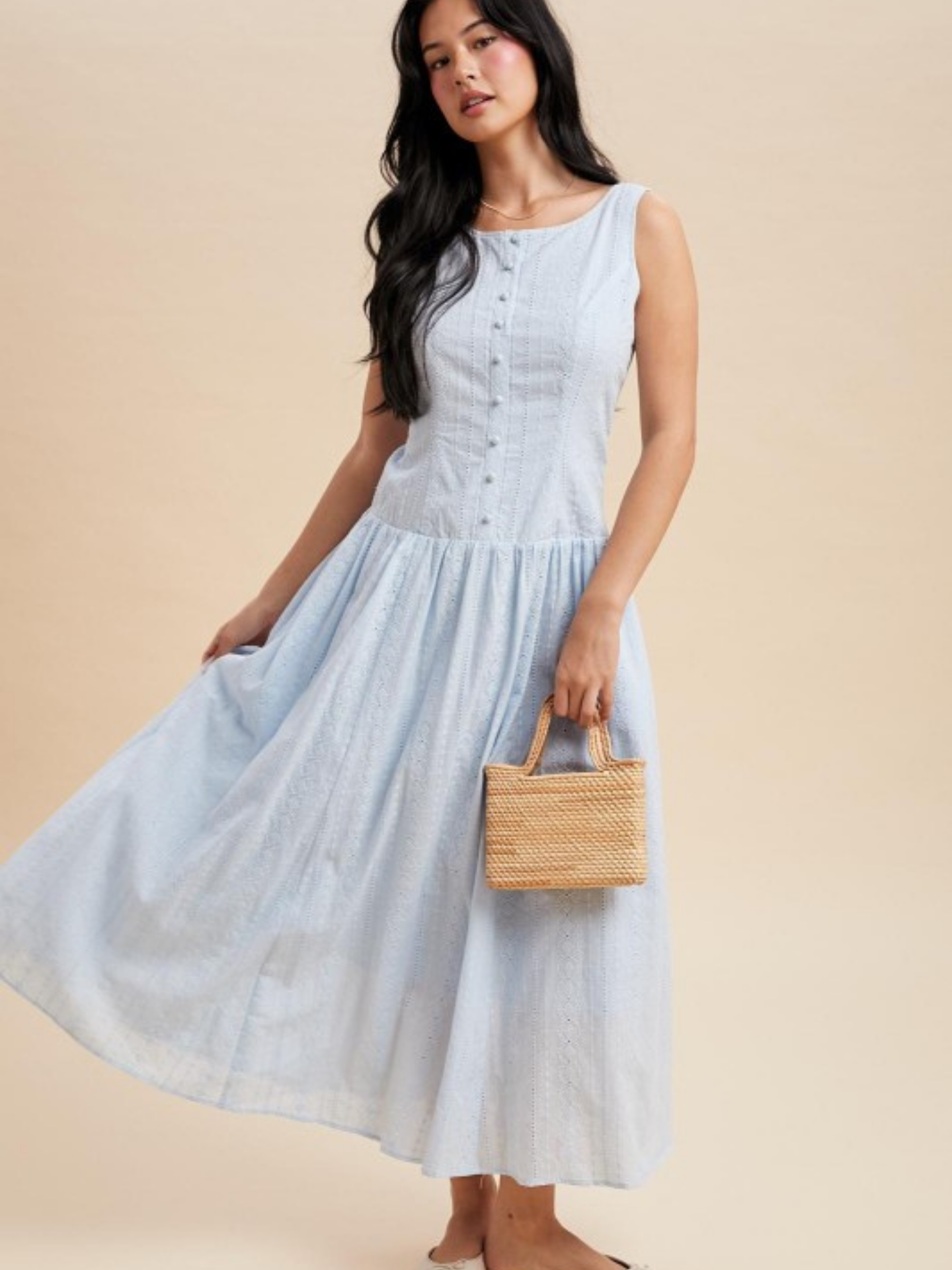 Blue Eyelet Drop Waist Maxi Dress - Mimi & Rae