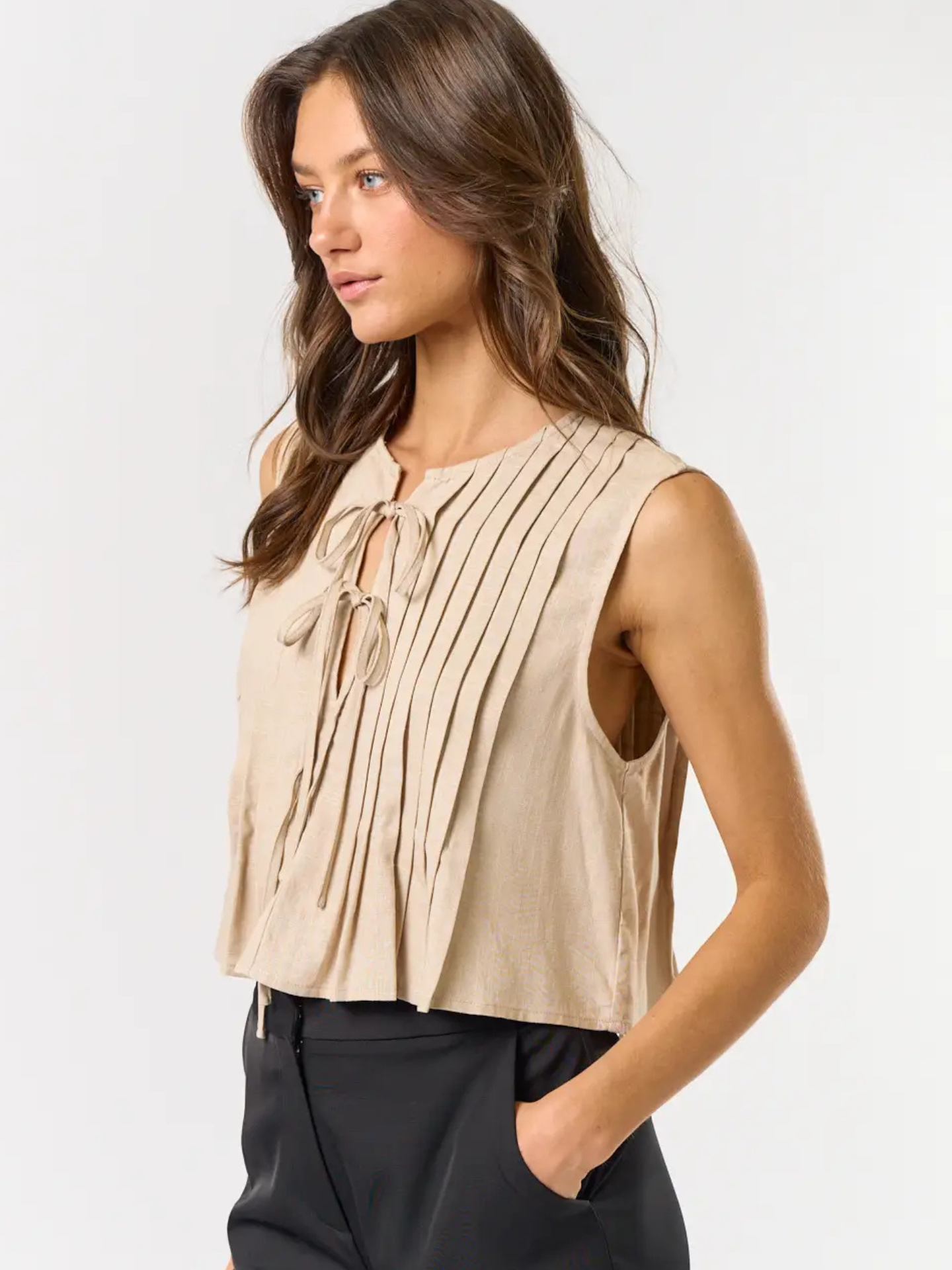 Linen Pleated Top