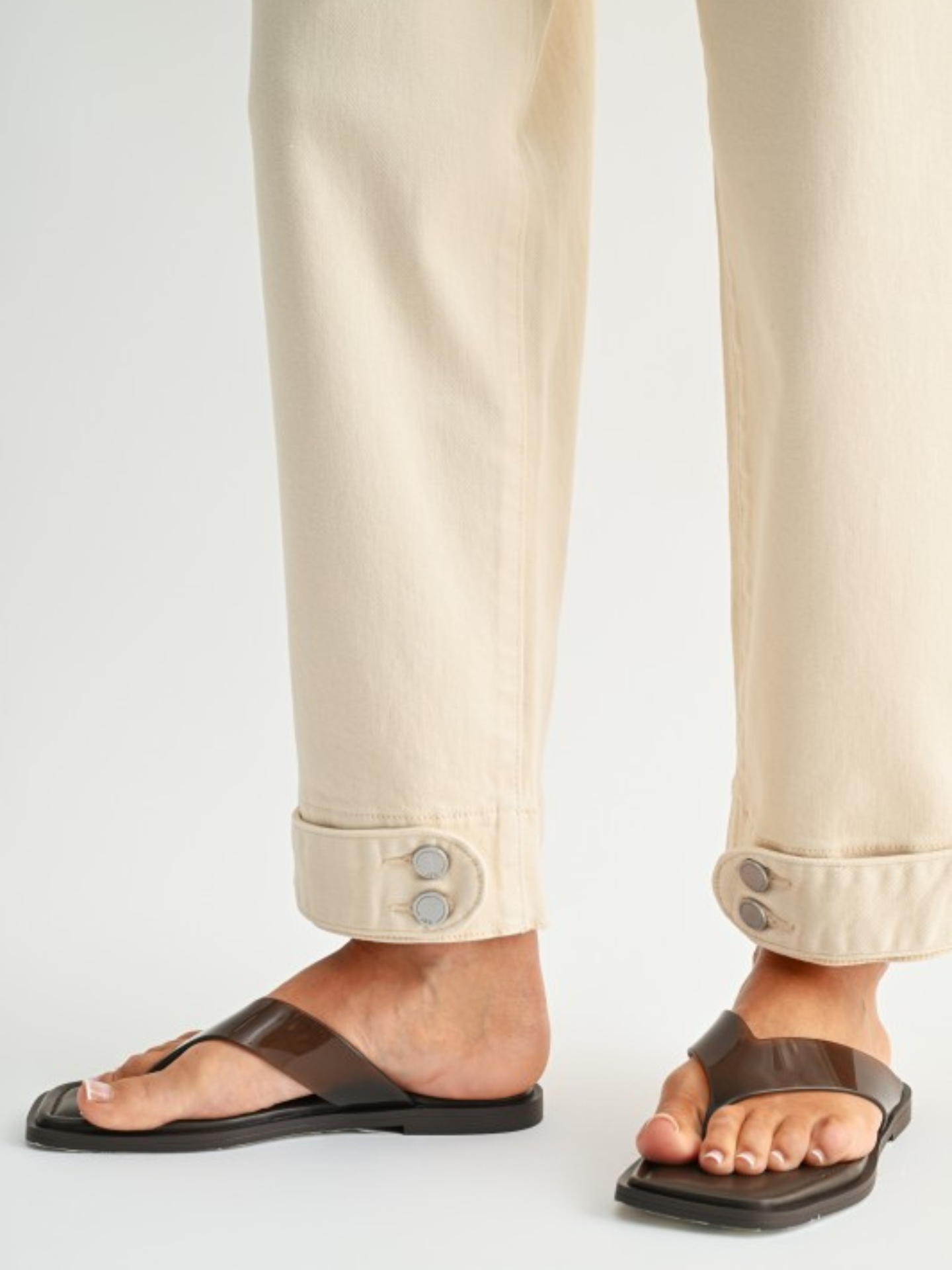 Mia Button Hem Cream Barrel Denim