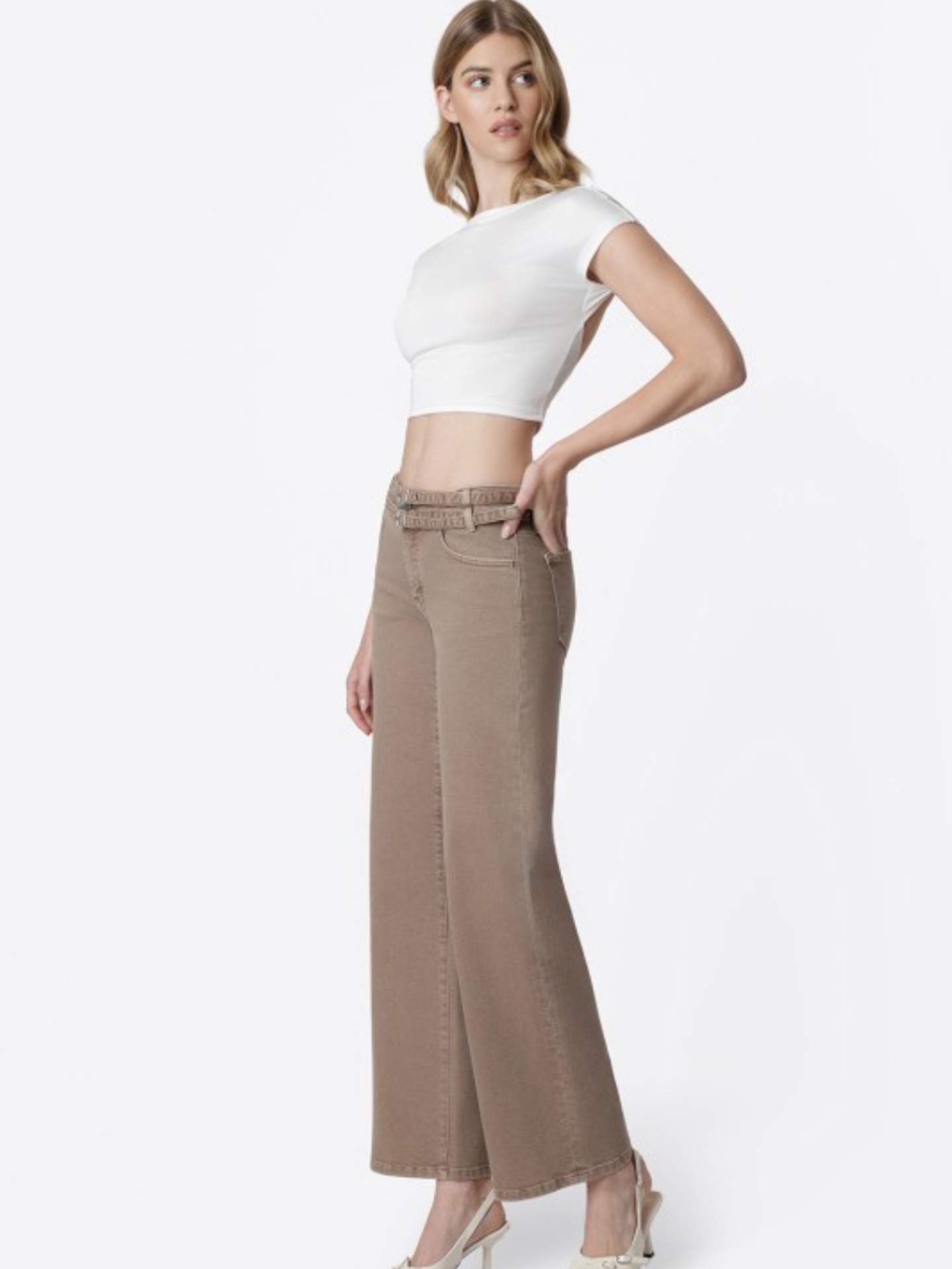 Double Belt Wide Leg Low Rise Denim