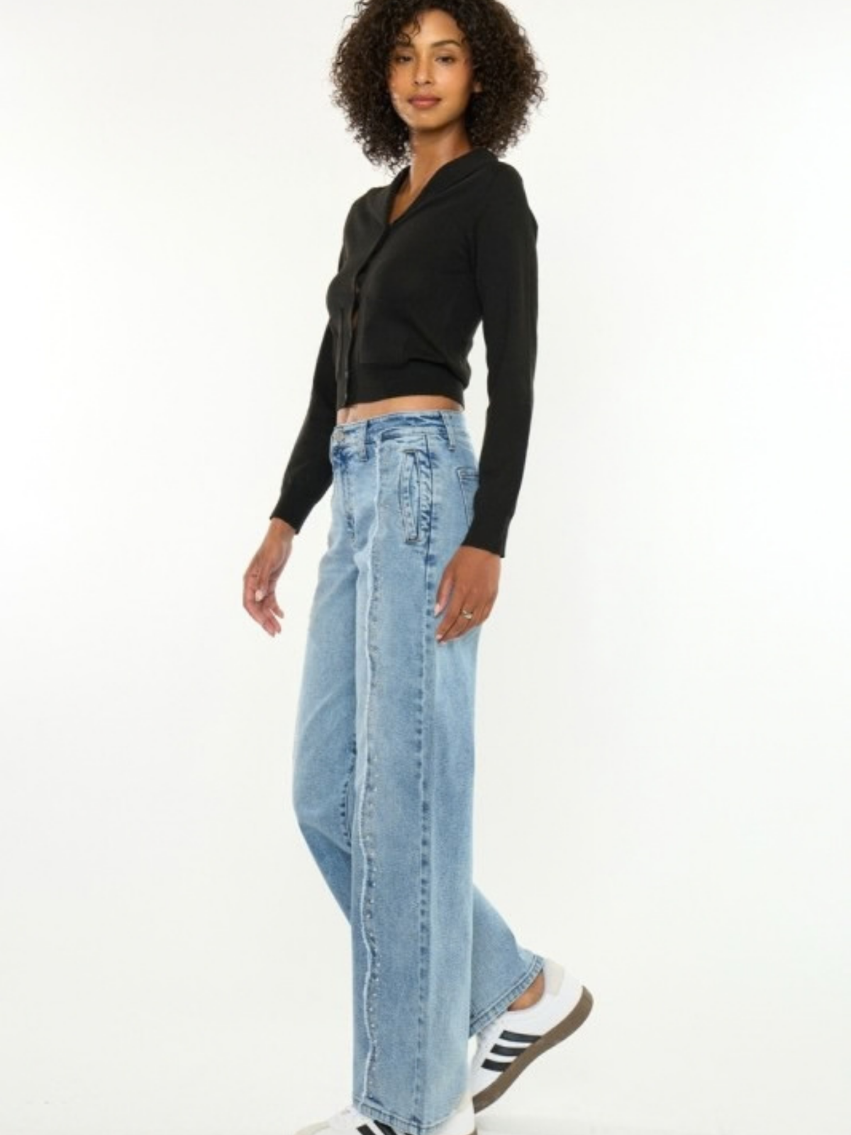 Studded Wide Leg Light Wash Denim